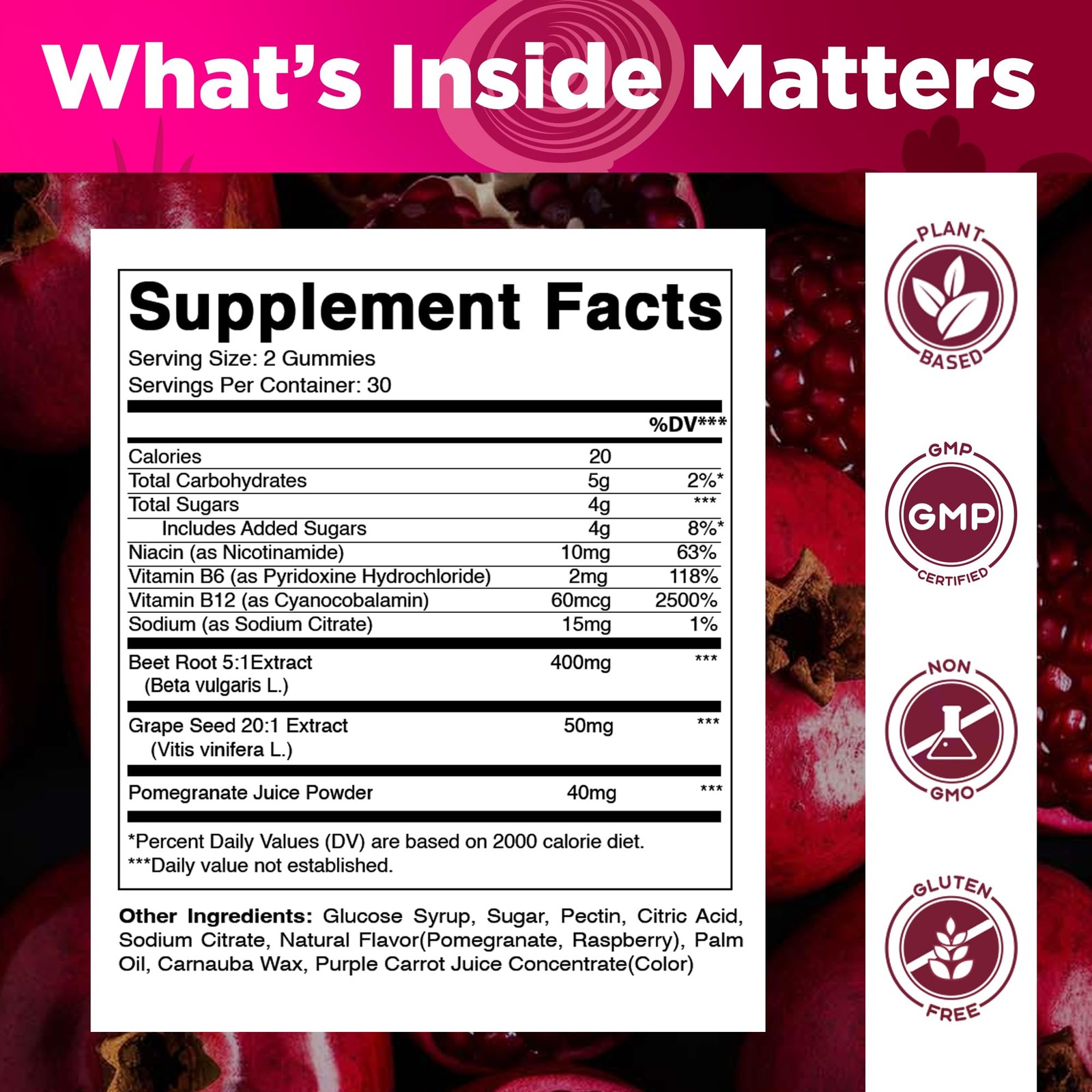 Vitamatic Beet Root Gummies with B6, B12, Grape Seed, 60 Count (Pack of 1)
