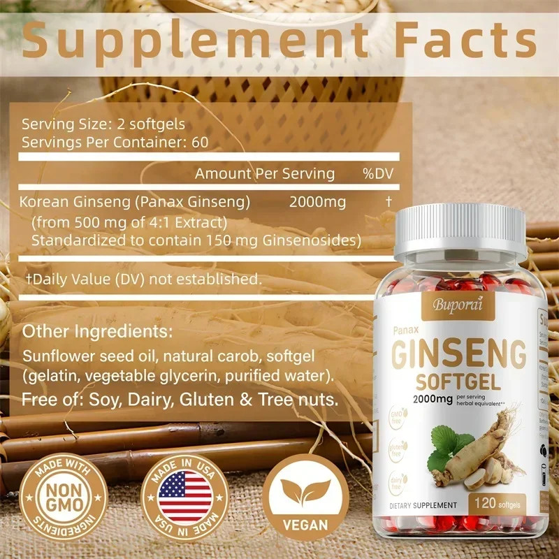 Ginseng 120pcs – Enhances Energy, Mood, Stamina and Performance, Improves Memory