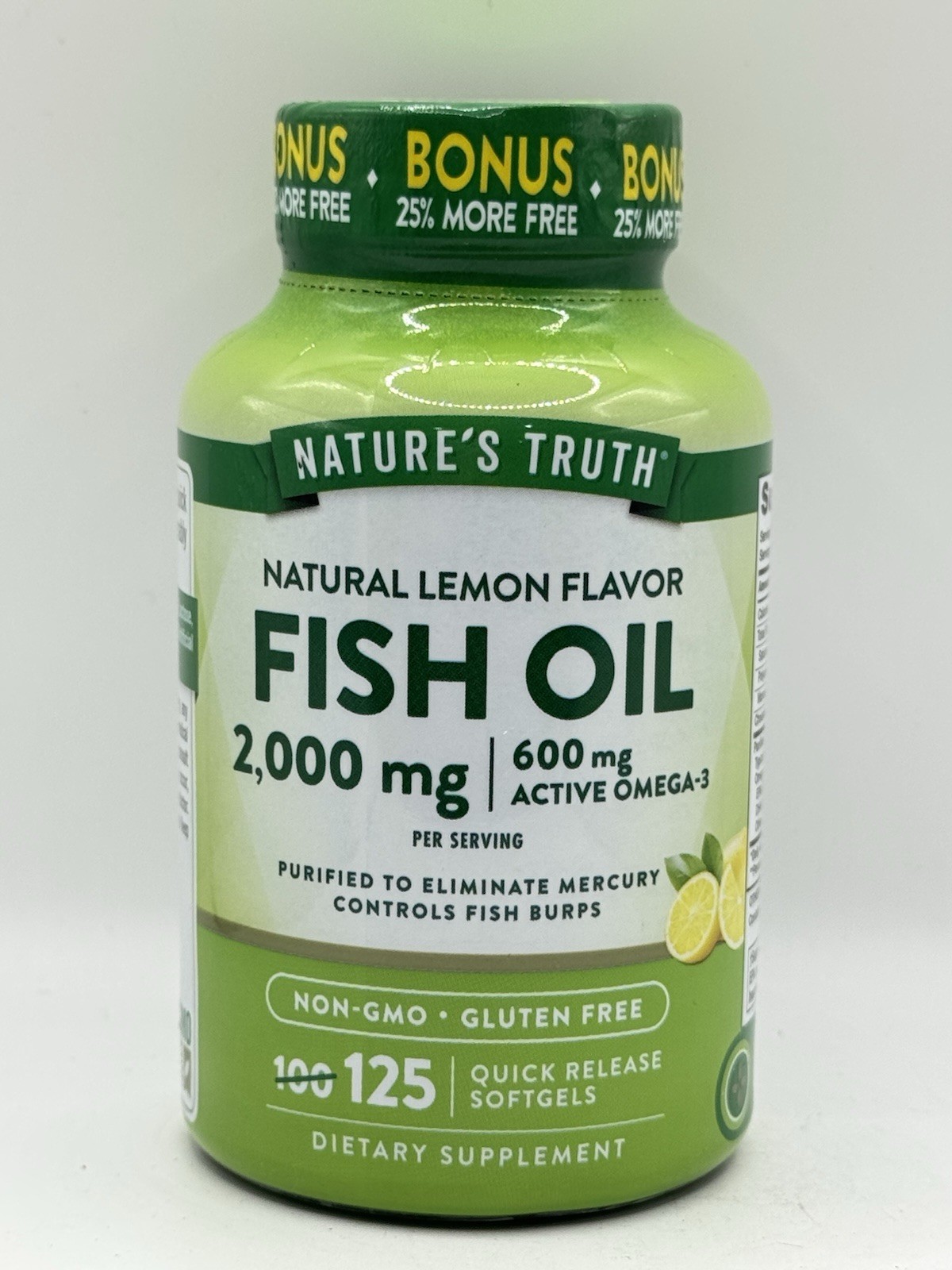 Nature’s Truth Fish Oil 2000mg, Lemon 125 Quick Release Softgels Exp 09/2026