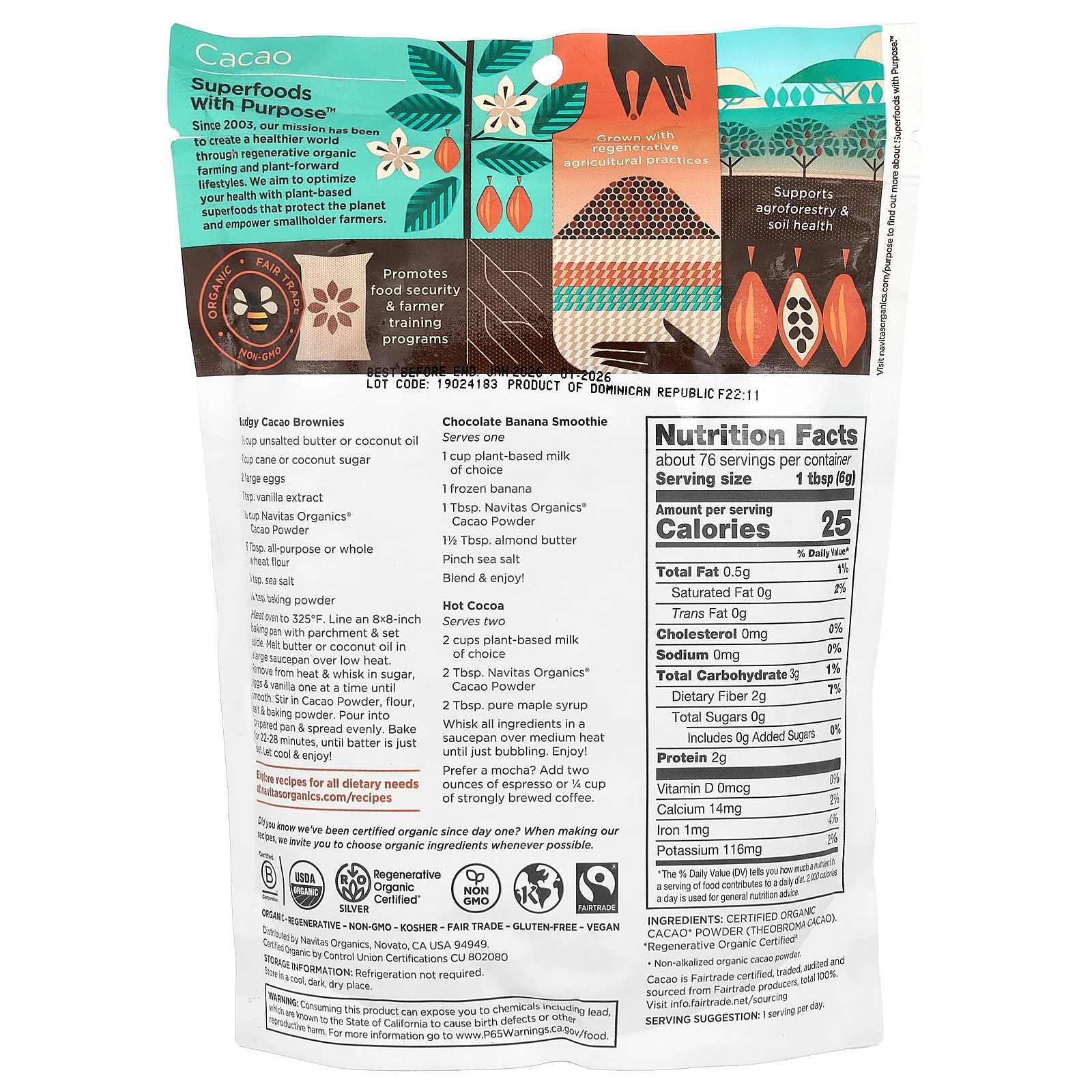 2 X Navitas Organics, Organic Cacao Powder, Unsweetened, 16 oz (454 g)