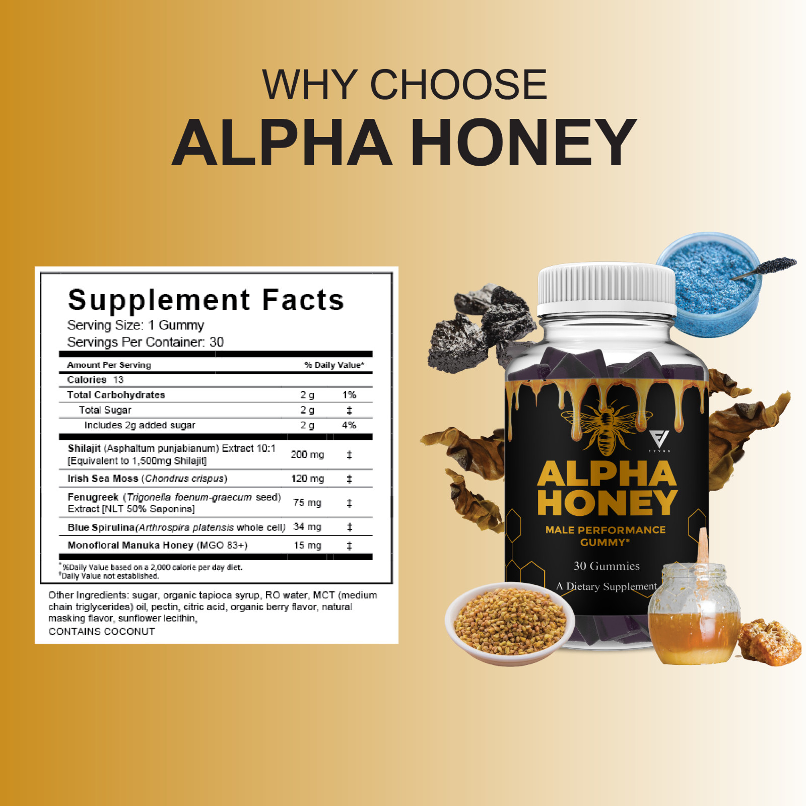 (2 Pack) Alpha Honey Performance Gummies, AlphaHoney Supplement (60 Gummies)
