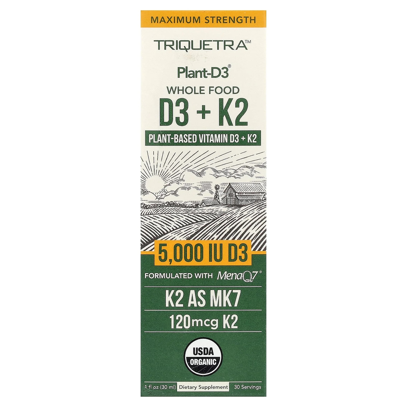 2 X Triquetra Health, Plant-D3� Whole Food D3+ K2, 1 fl oz (30 ml)