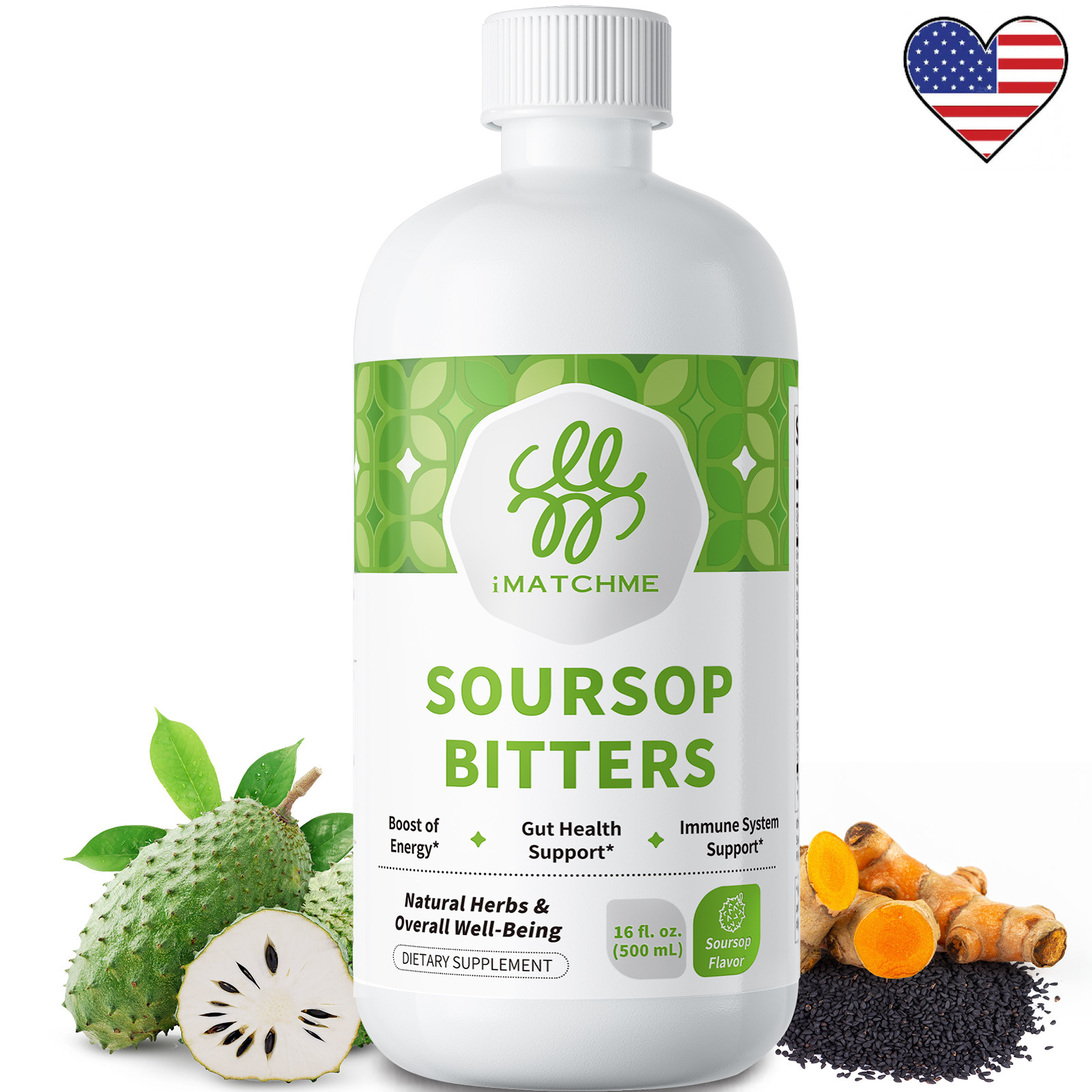 16fl oz Soursop Bitters Liquid Herb for Immune, Digestive & Gut Health 500ml