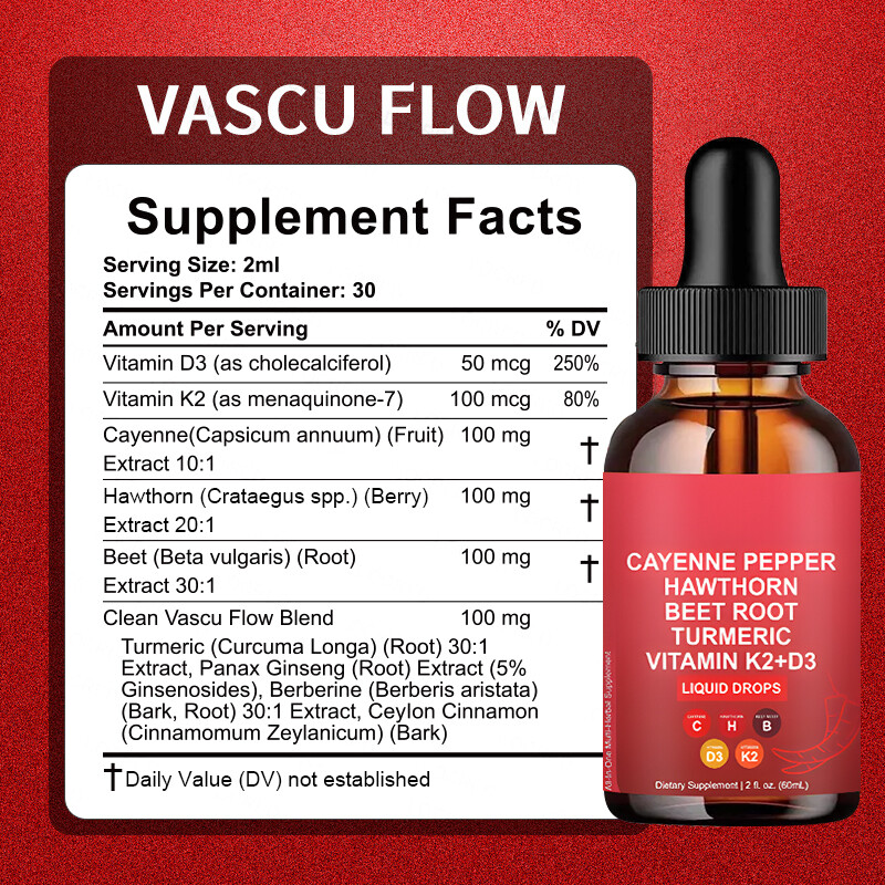 Advanced Cayenne Pepper Hawthorn Beet Root Turmeric Vitamin K2+D3 Drops Suppleme
