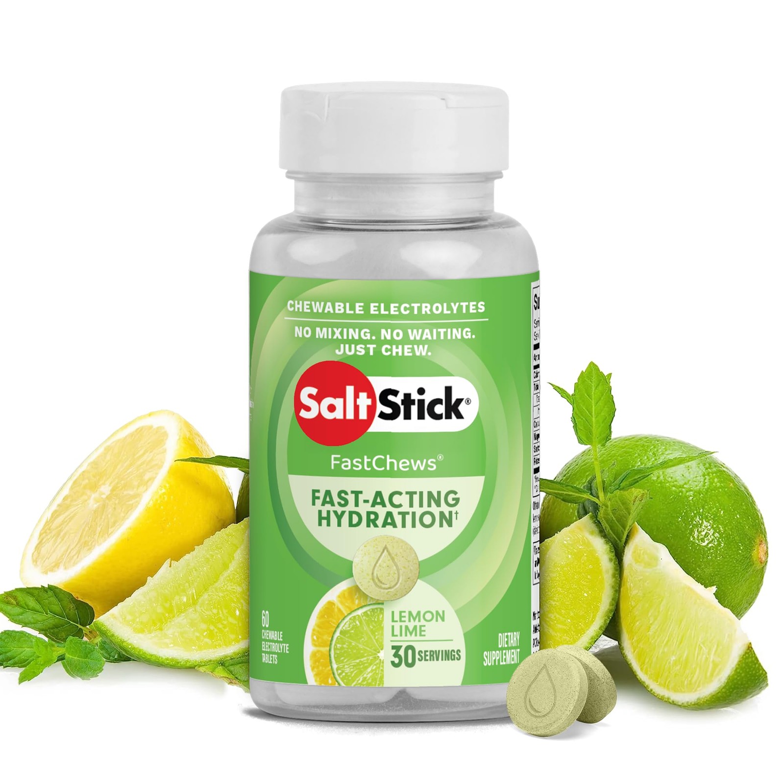 SaltStick Electrolyte FastChews 60 Count Lemon Lime Flavor Chewable Electro…