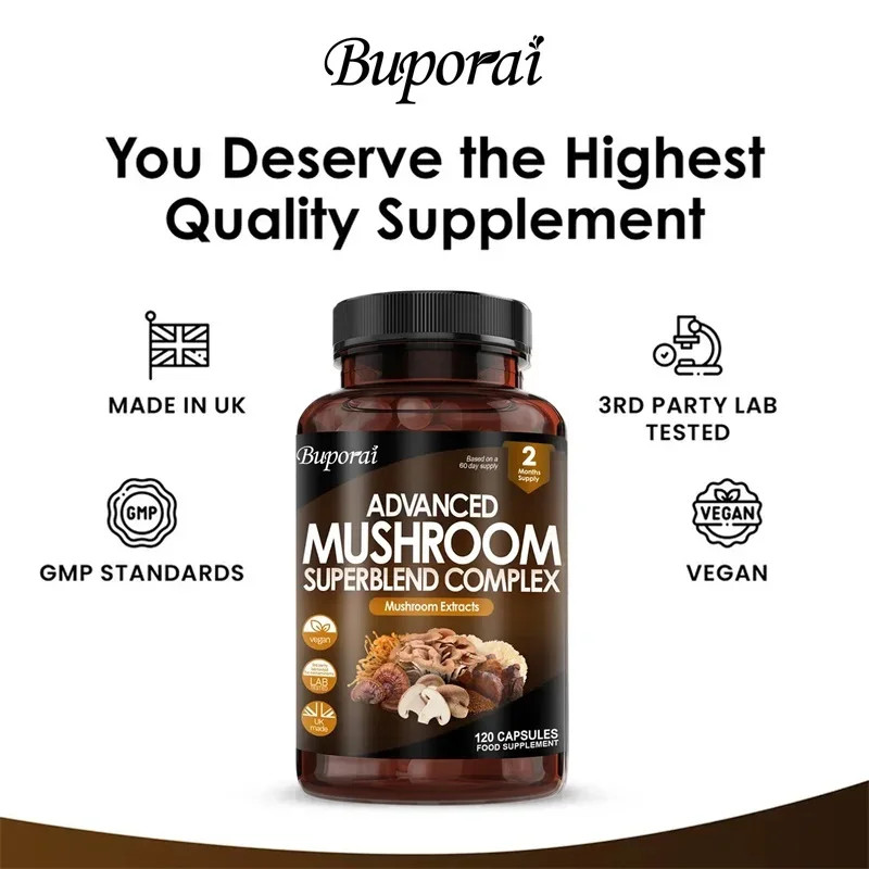 Mushroom Super Blend Complex 120pcs,Enhances Memory & Concentration,Brain Health