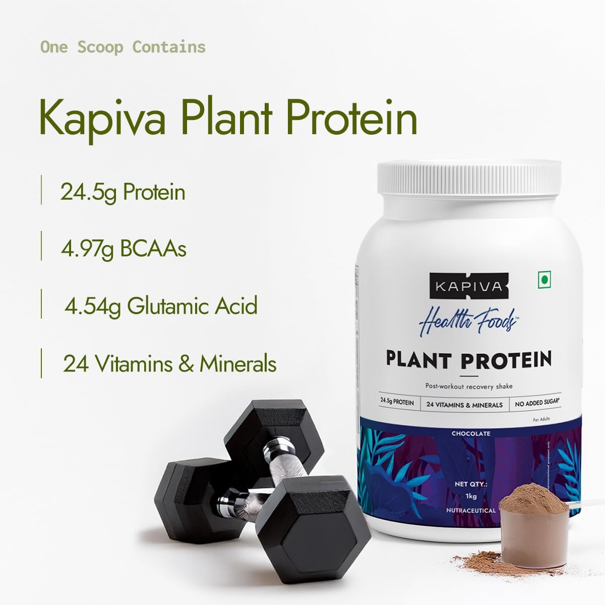 Kapiva Plant Protein 1Kg | 25g Chocolate Protein Scoop | Vitamins & Minerals