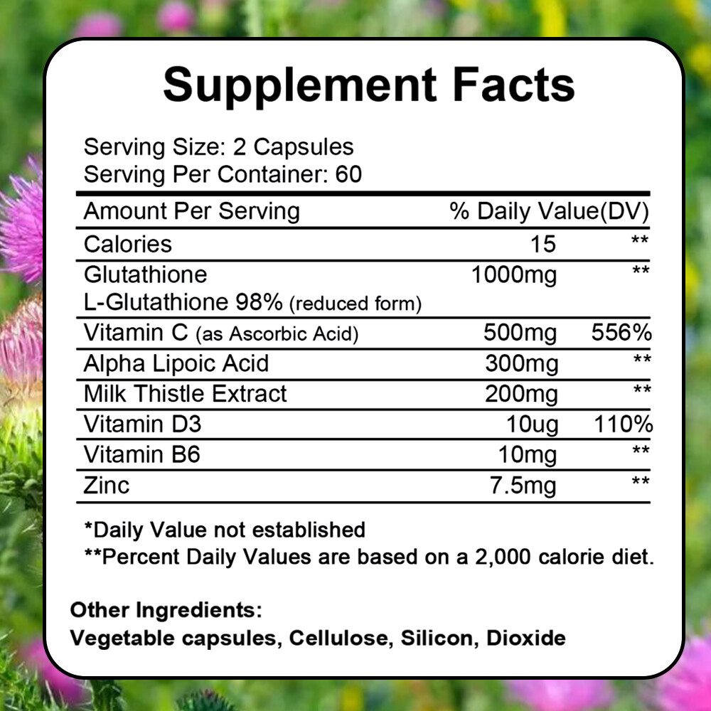 L Glutathione Liposomal Supplement 1000mg Skin Whitening Detox Anti Aging 120 CT