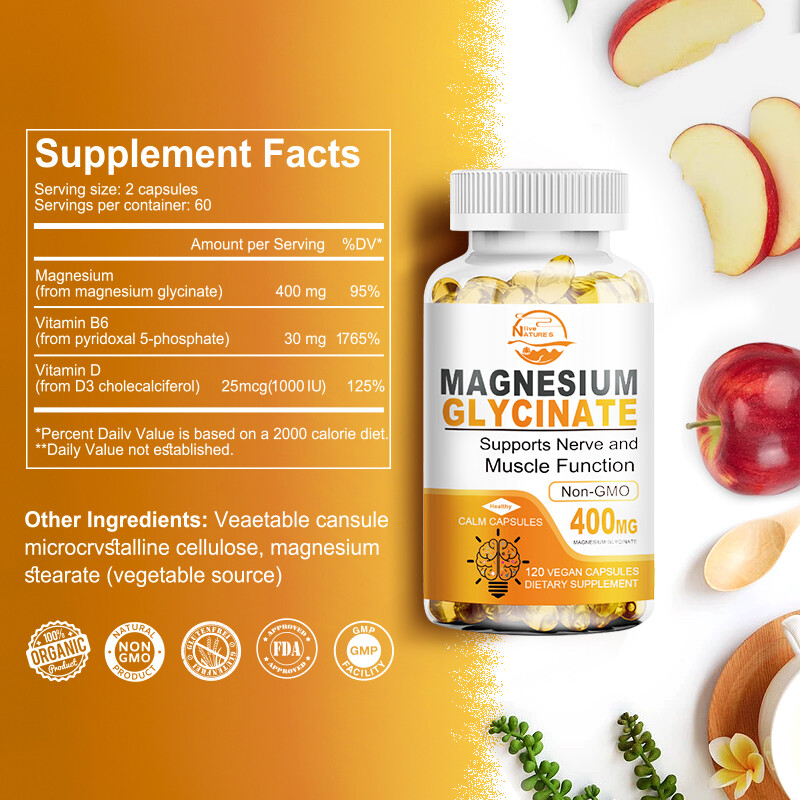 Nature’s Live High Absorption Magnesium Glycinate 400 mg 120 Capules Non-GMO