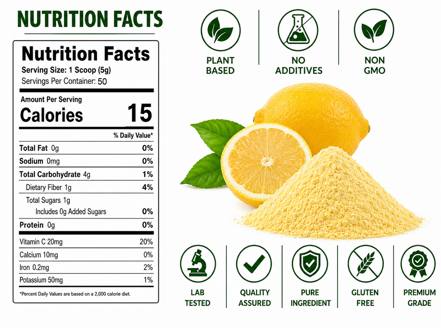 Organic Lemon Powder Freeze Dried USDA Organic Non-GMO Pure Lemon 250g