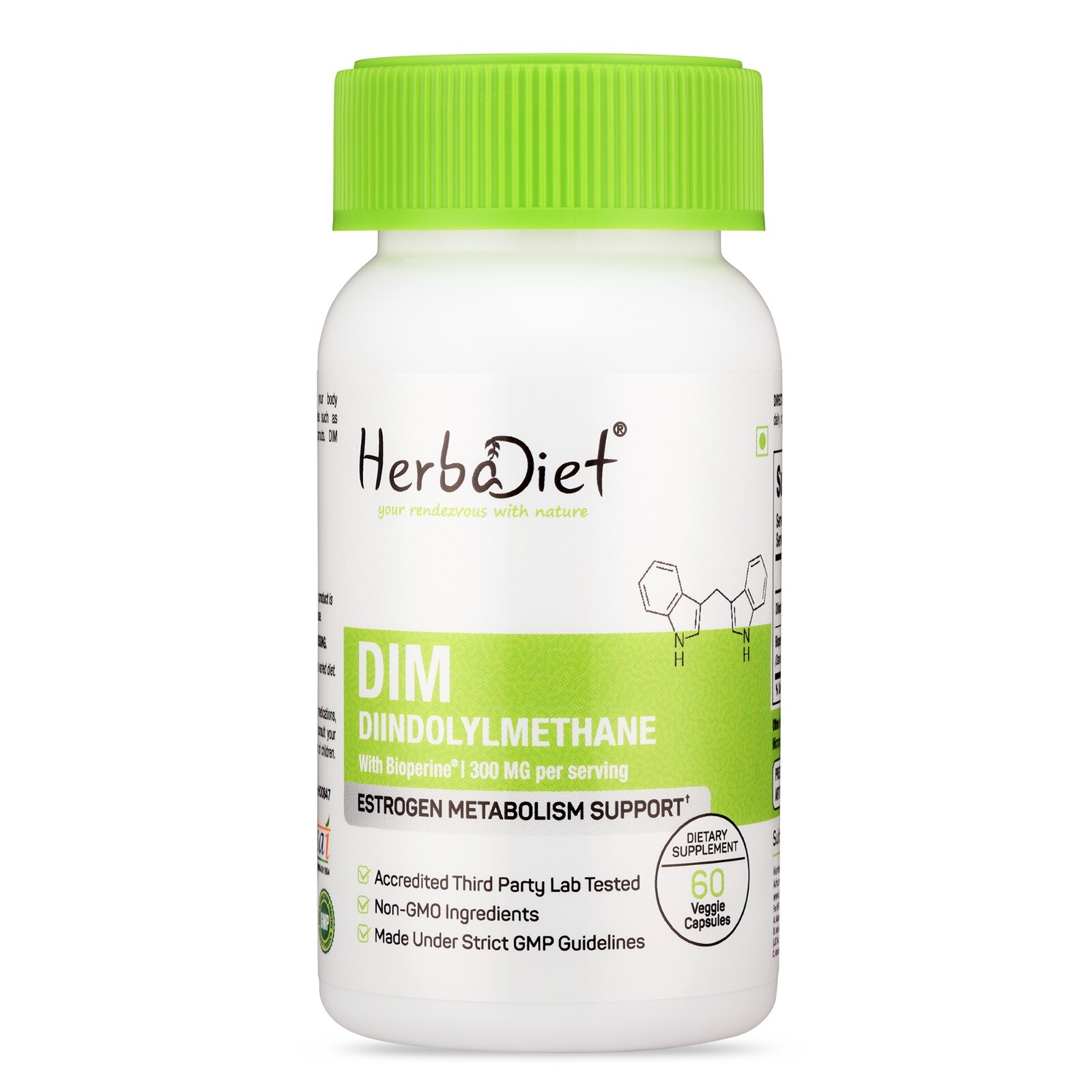 DIM Supplement Capsules Diindolylmethane 300mg with Bioperine Vegan
