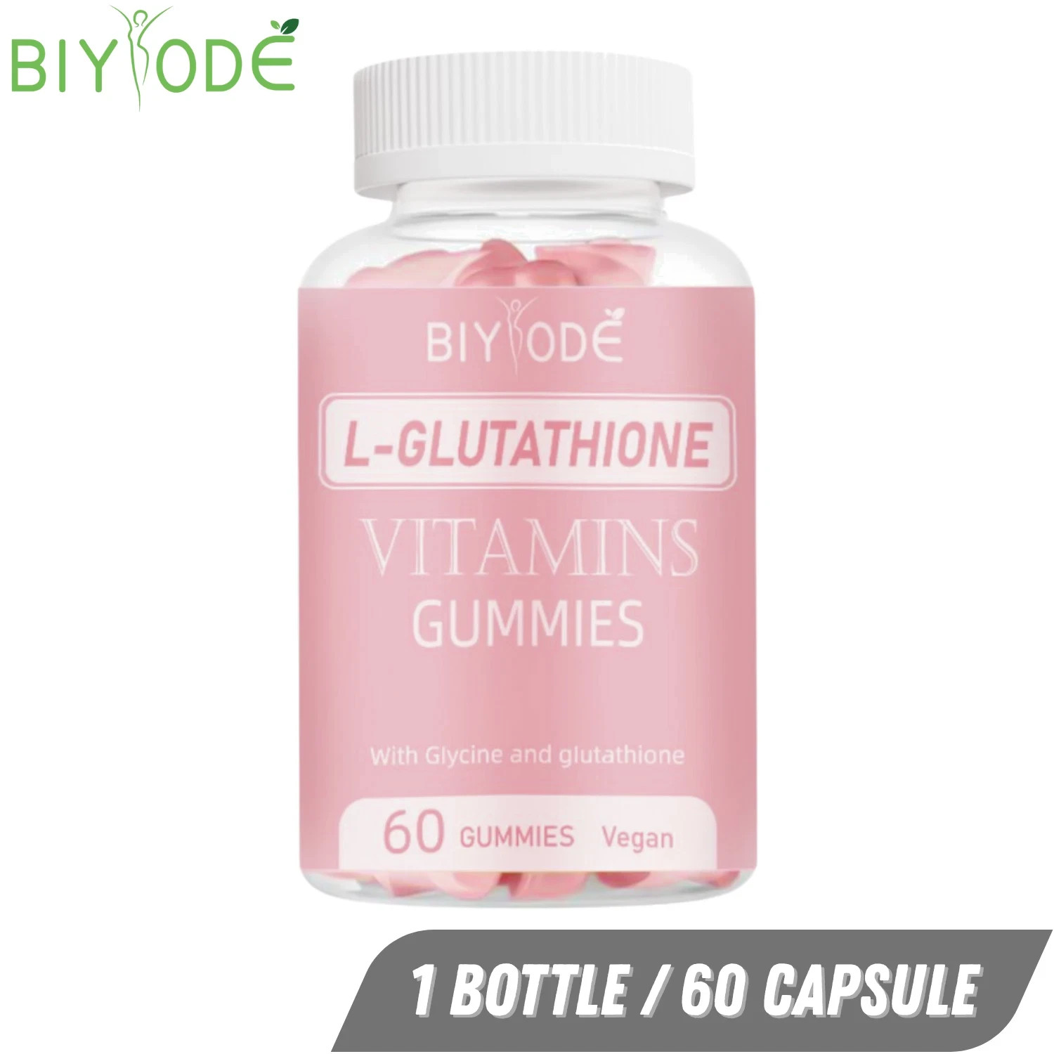 BIYODE Glutathione Gummies Vegan Skin Glow with Biotin L-Glutathione VitC 60′