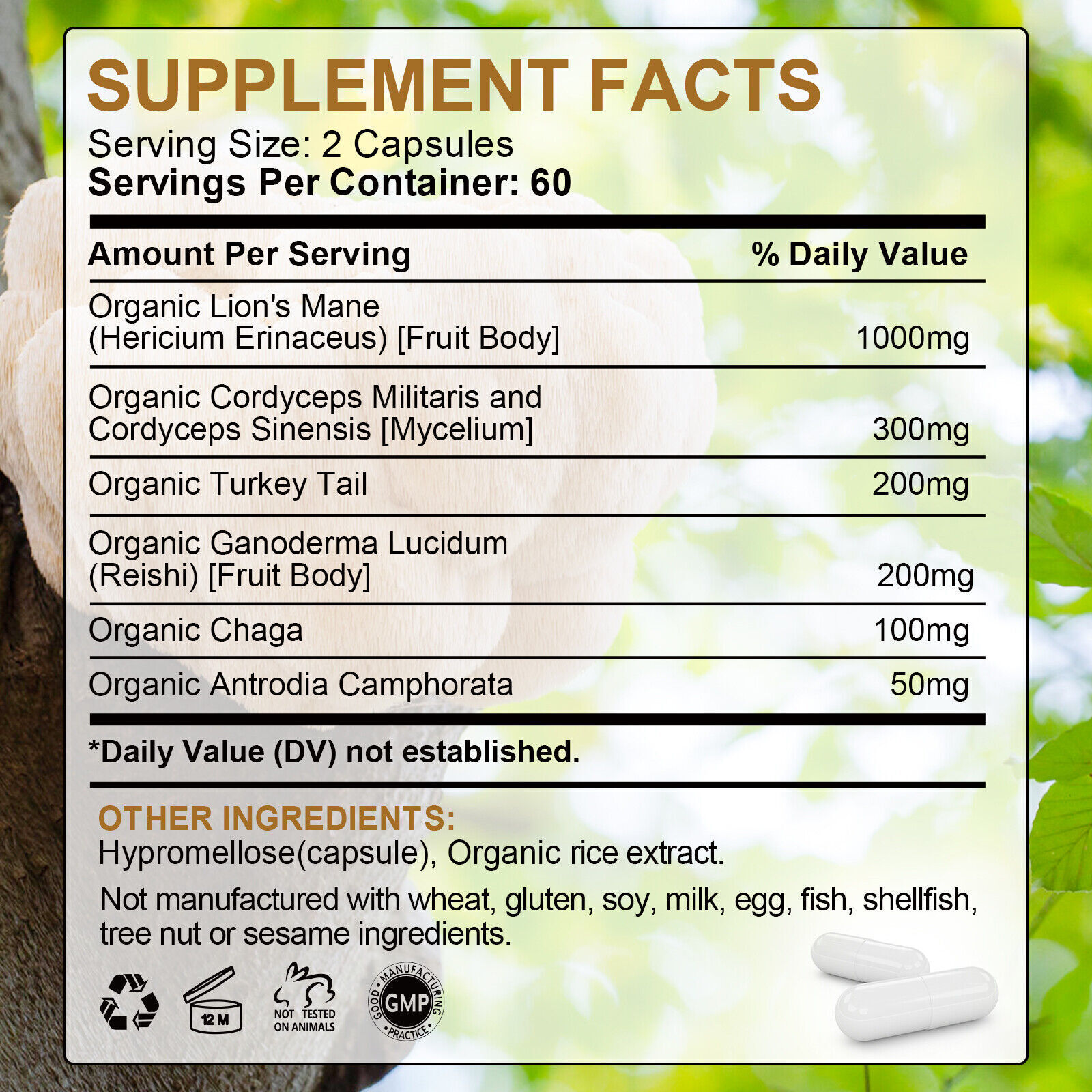 1000Mg Organic Lions Mane Mushroom Nootropic Brain Memory Focus Immune Support