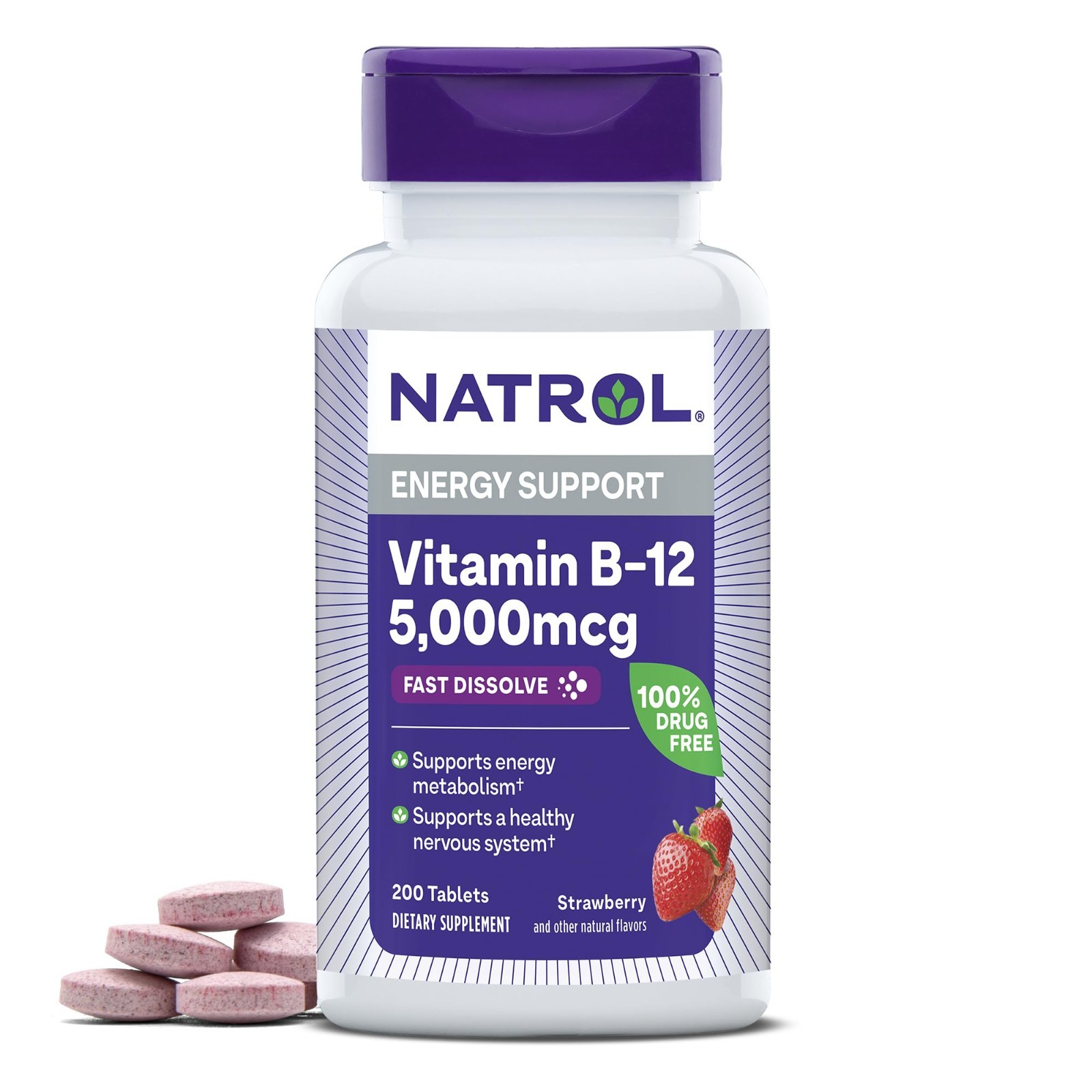 High Potency B12 5000 mcg Fast Dissolve Tablets for Energy Metabolism – 200 Coun