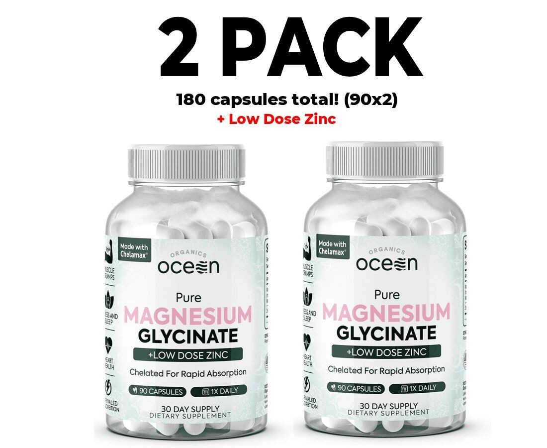 Organics Ocean Pure Magnesium Glycinate with Zinc, 2 PACK, 90 Capsules, Chelated