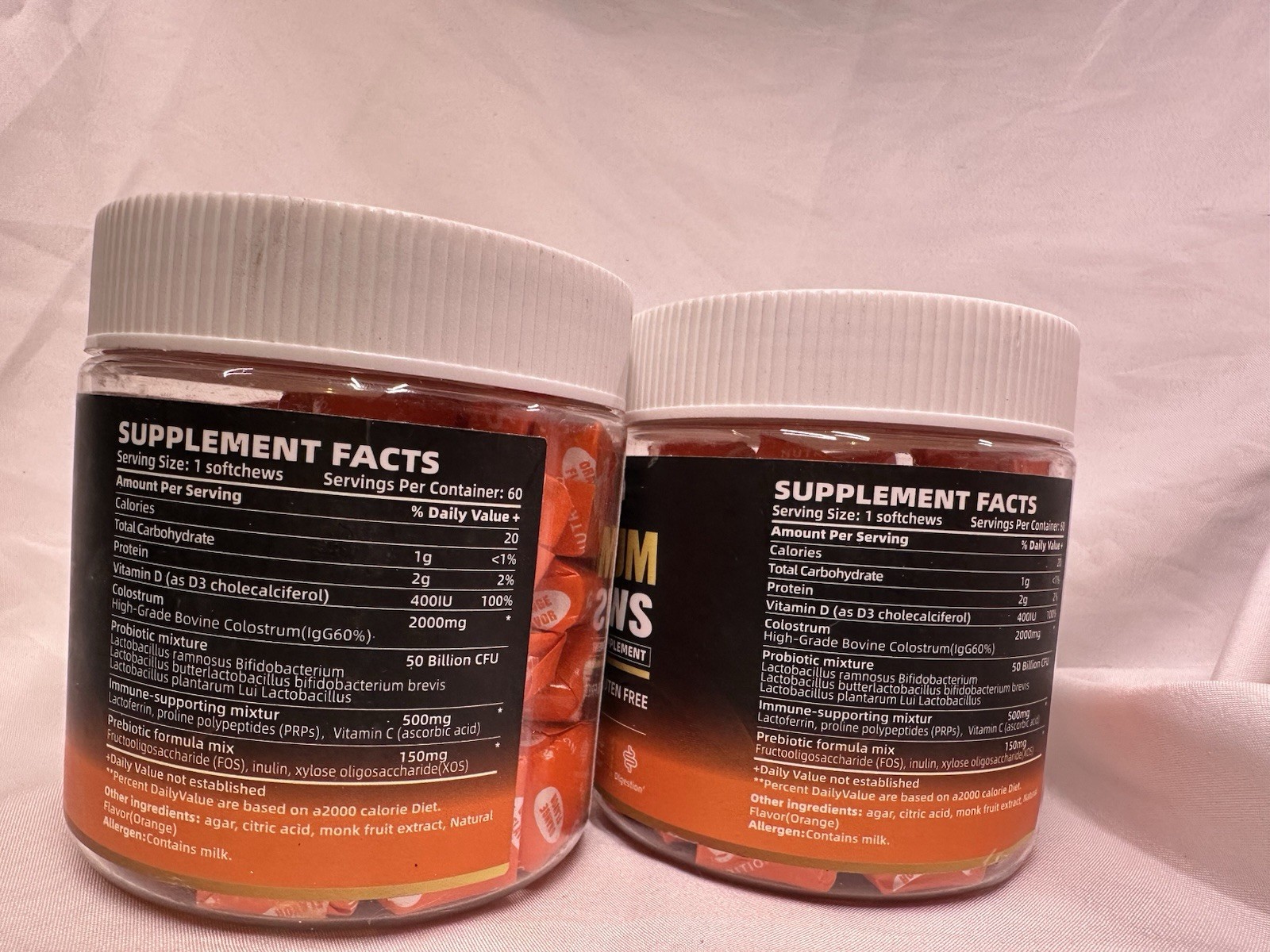 2 Pack- Happyummmm- Colostrum Softchews 60 Ct Each Exp 3/27 Orange