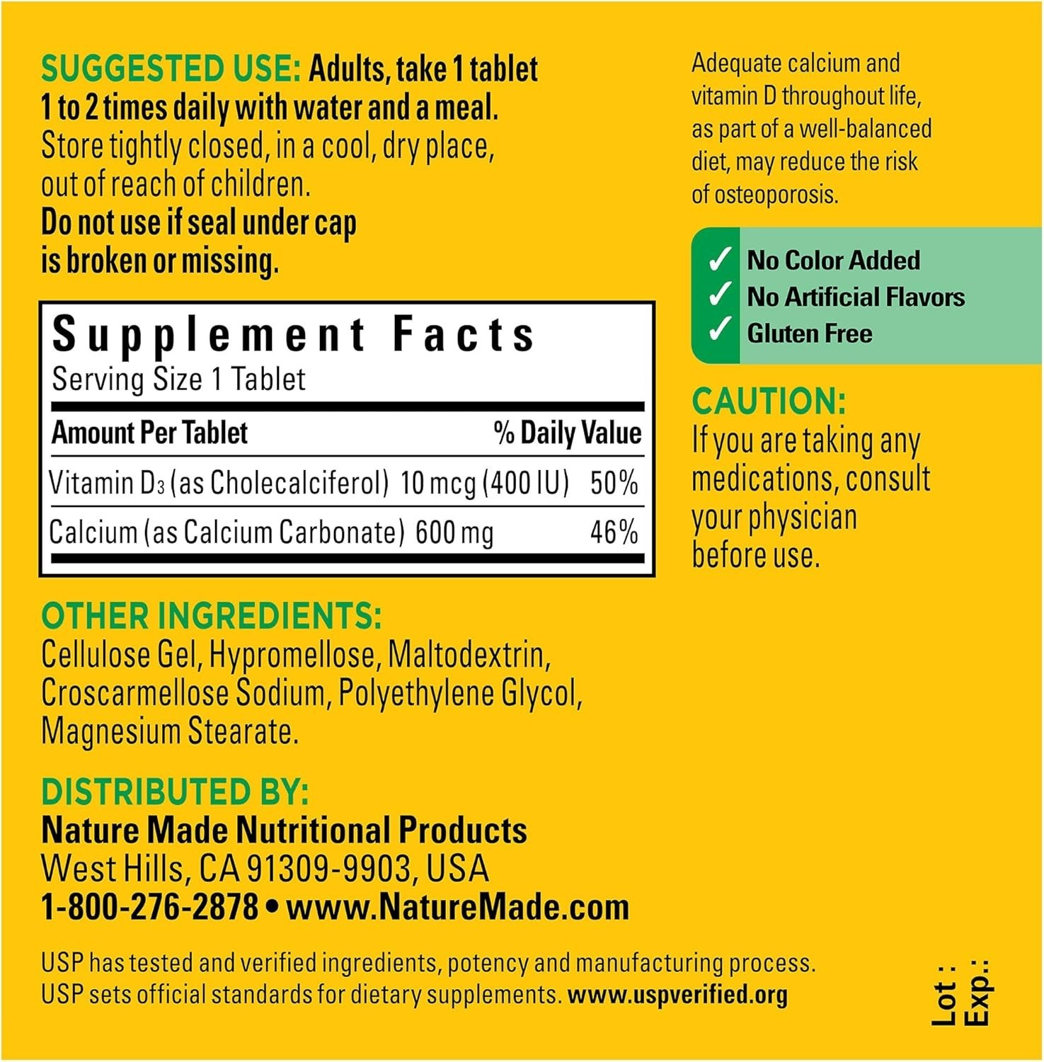 Gluten-Free Calcium 600 mg with Vitamin D3 – 60 Tablets for Stronger Bones