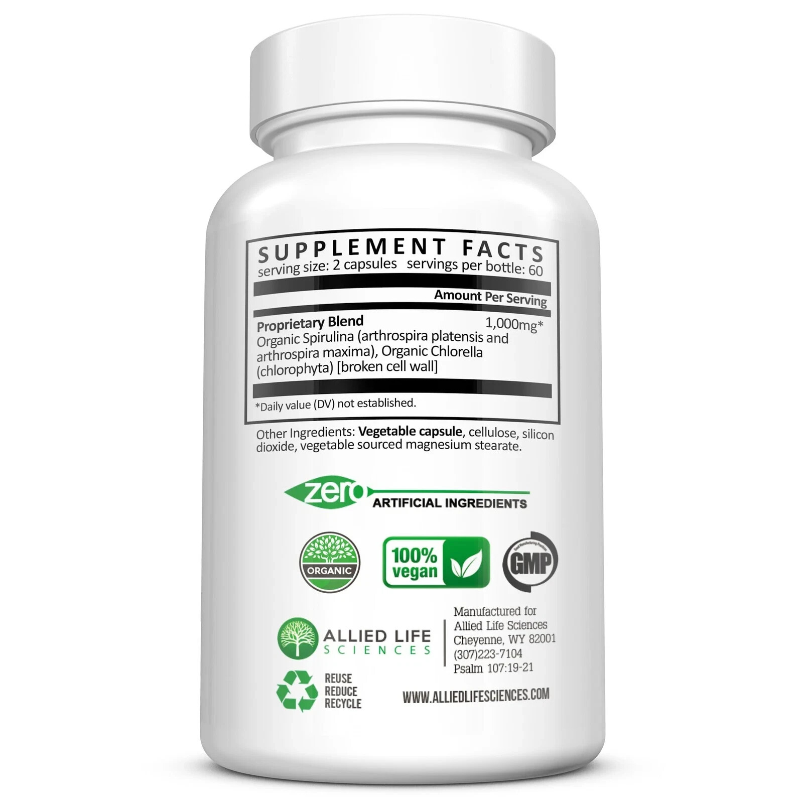 Allied Life Spirulina and Chlorella | Organic Chlorophyll Vegan Protein Powder