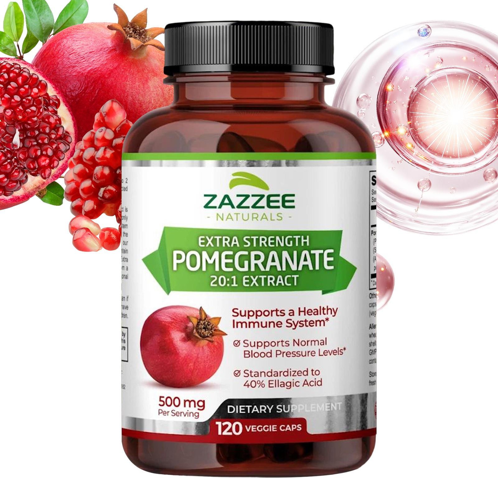 Extra Strength Pomegranate 20:1 Extract 40% Ellagic Acid500mg 120 Vegan Capsules