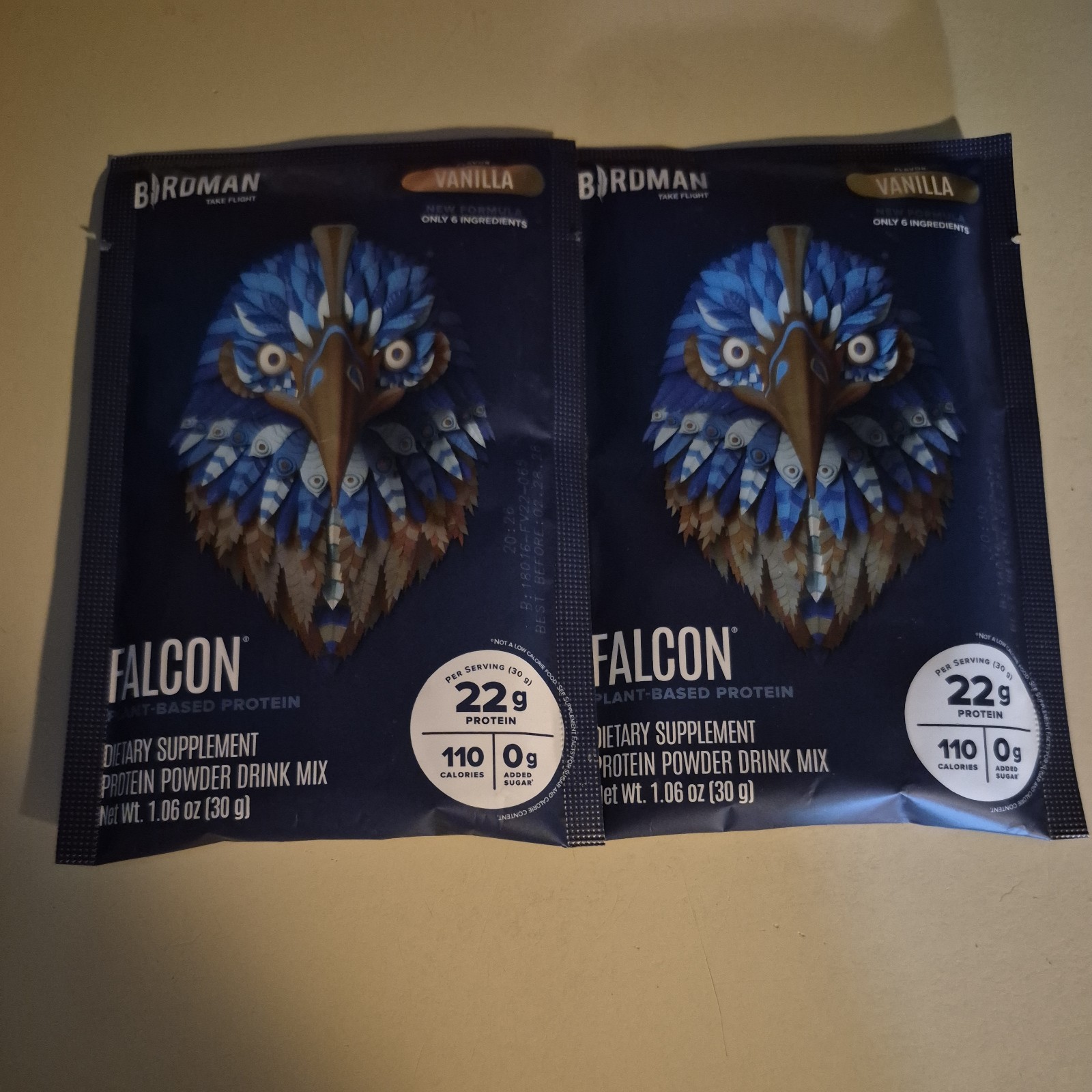 BIRDMAN FALCON PLANT BASED PROTEIN VANILLA FLAVOR 2 x 1.06z EXP 2/28 FREE SHIP!