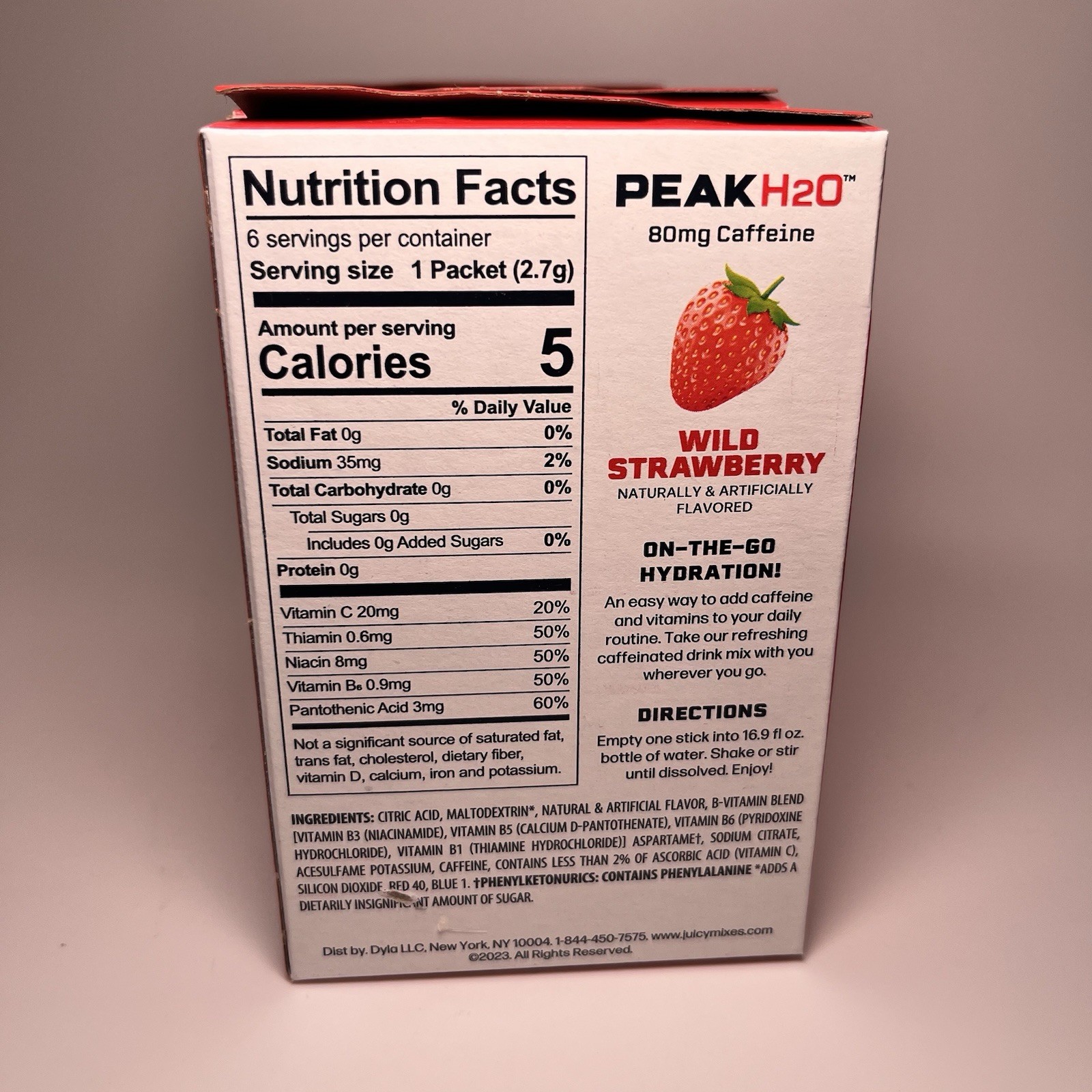 Stur PEAK H2O Energy Wild Strawberry w/ Caffeine 0.1 oz BB 4/27 NEW Lot of 24