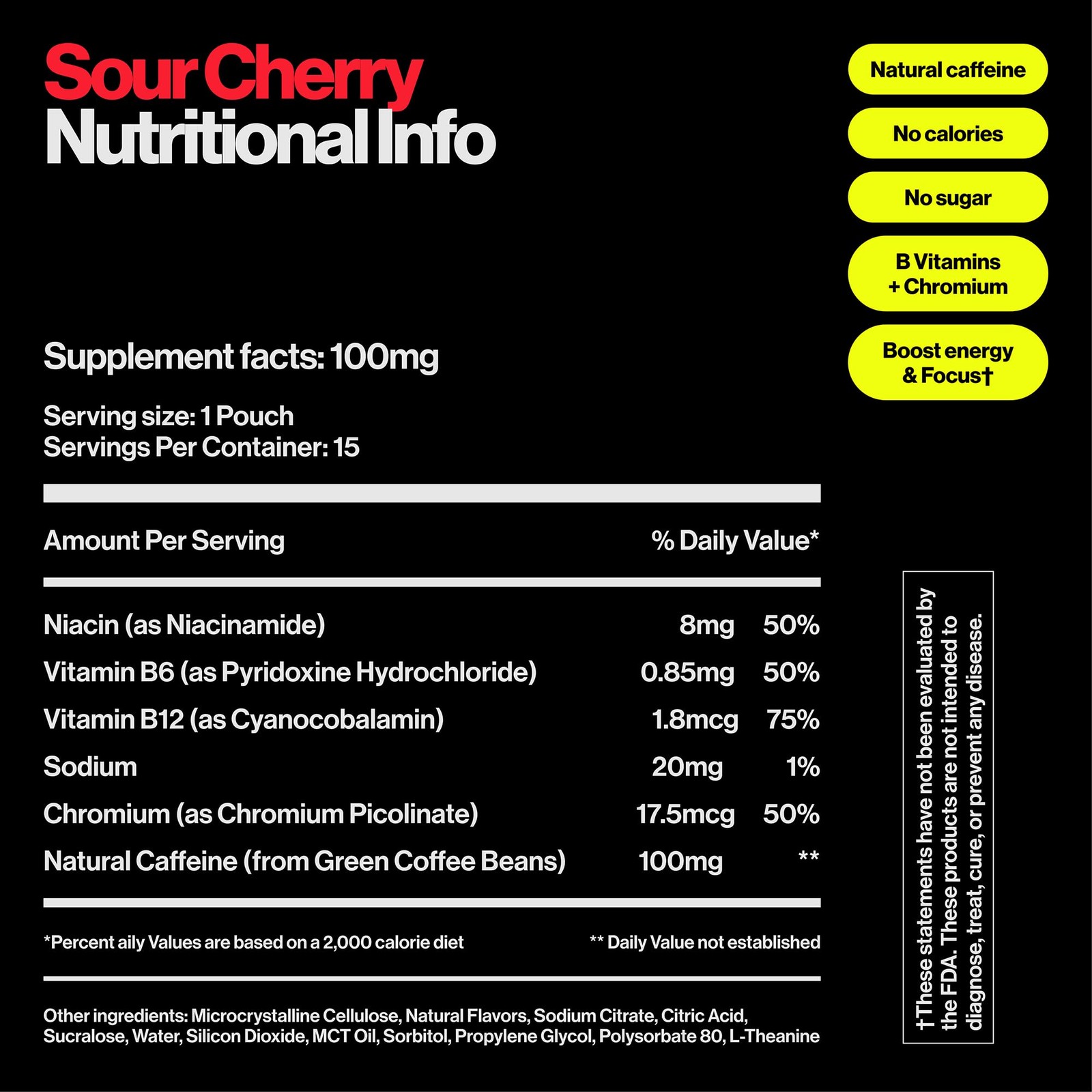 Wip Energy Pouches | 100mg 15 Count (Pack of 1), Red, Black, White, Yellow