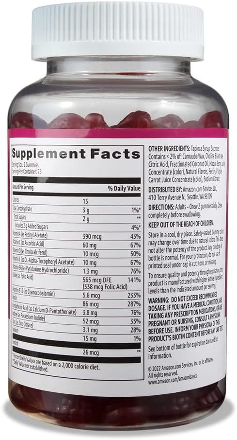 Amazon Basics Adult Multivitamin Gummies Mixed Berry Cherry 150 Count