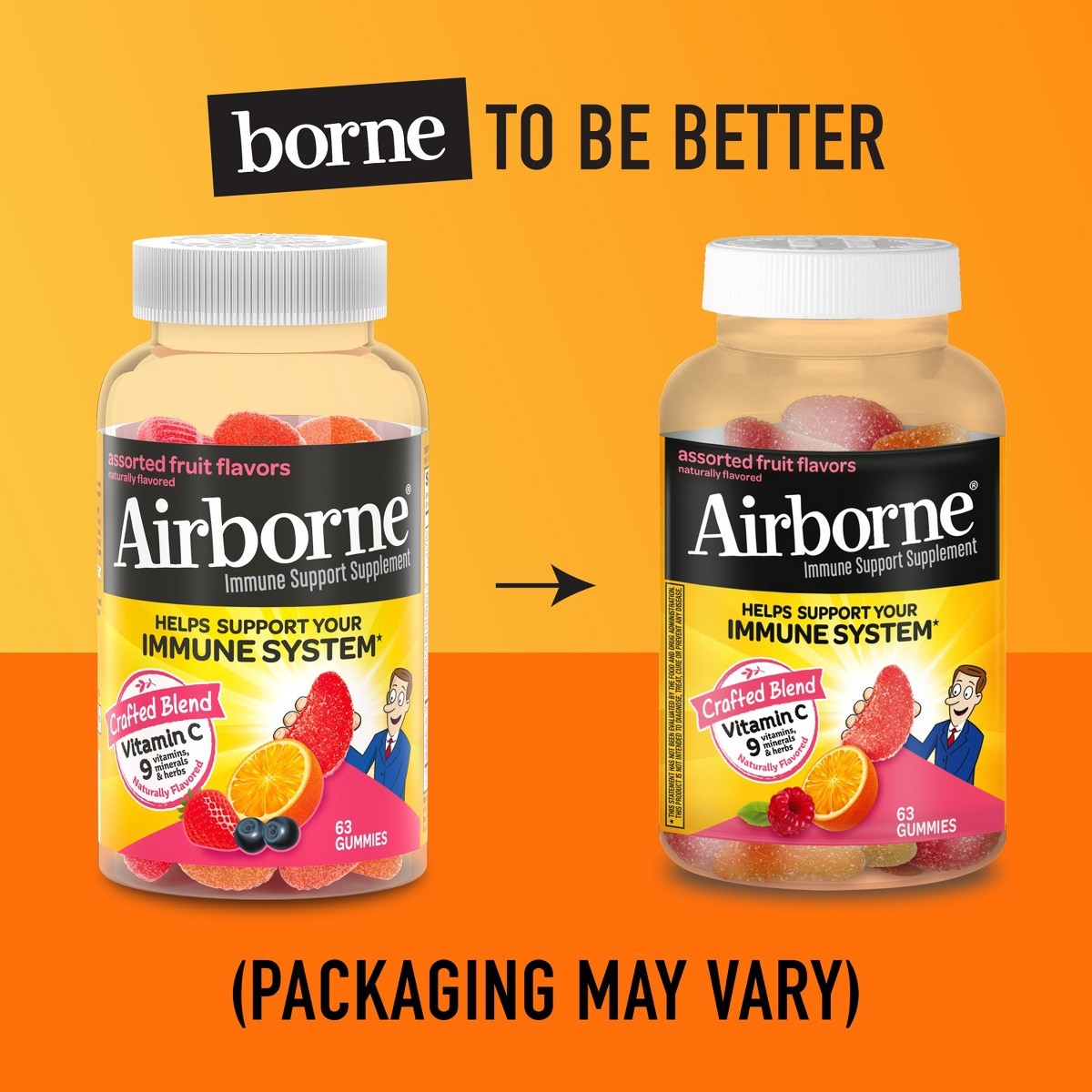 Airborne Immune Support Gummies with Vitamin C & Zinc – Assorted Fruit-63ct