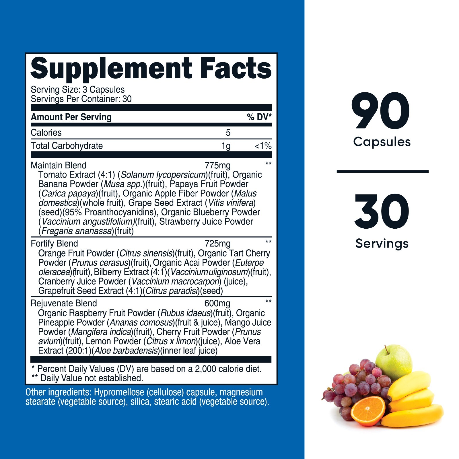 Nutricost Daily Fruits (18 Fruits Blend) 90 Capsules – Gluten-Free, GMO-Free