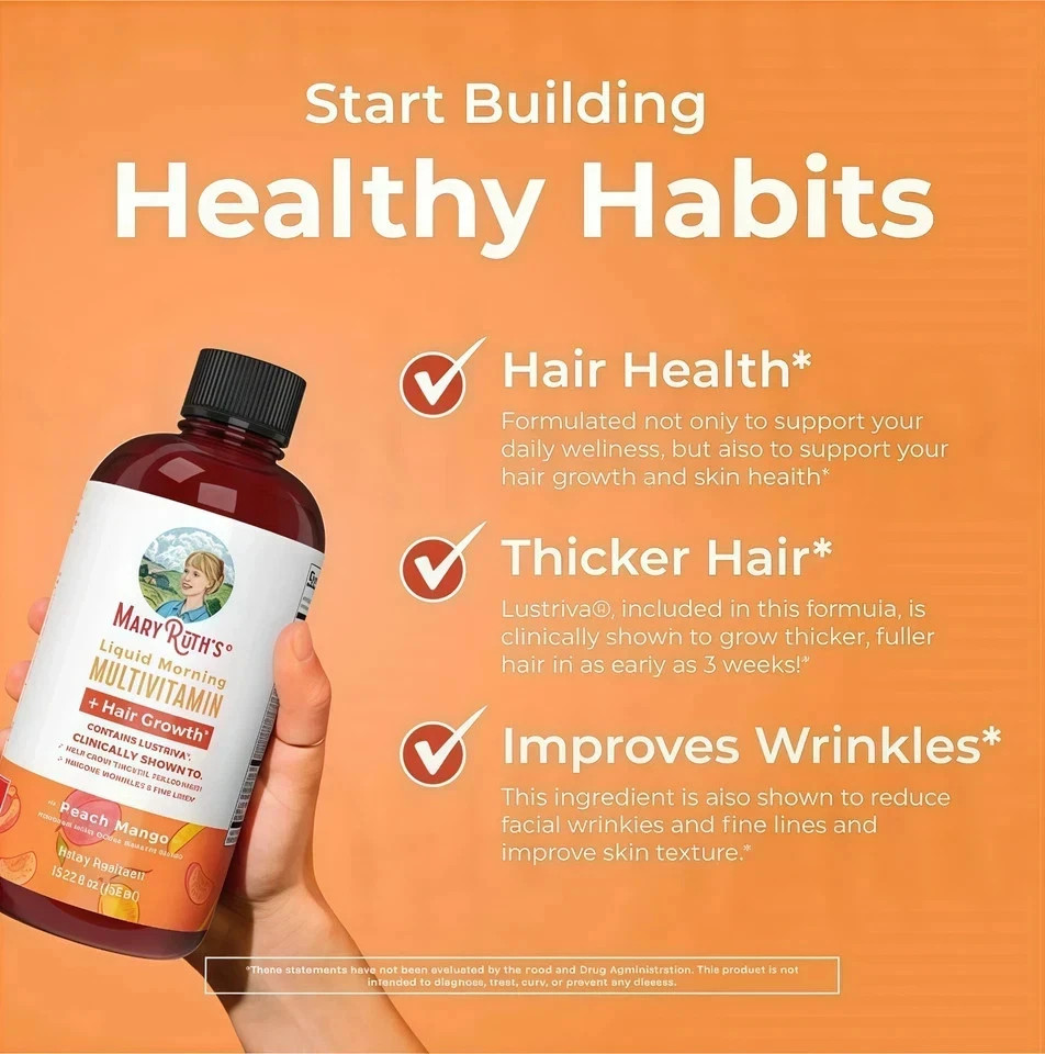 Ruth’s Mary Liquid Morning Multivitamin + Hair Growth – Peach Mango – 15 fl oz
