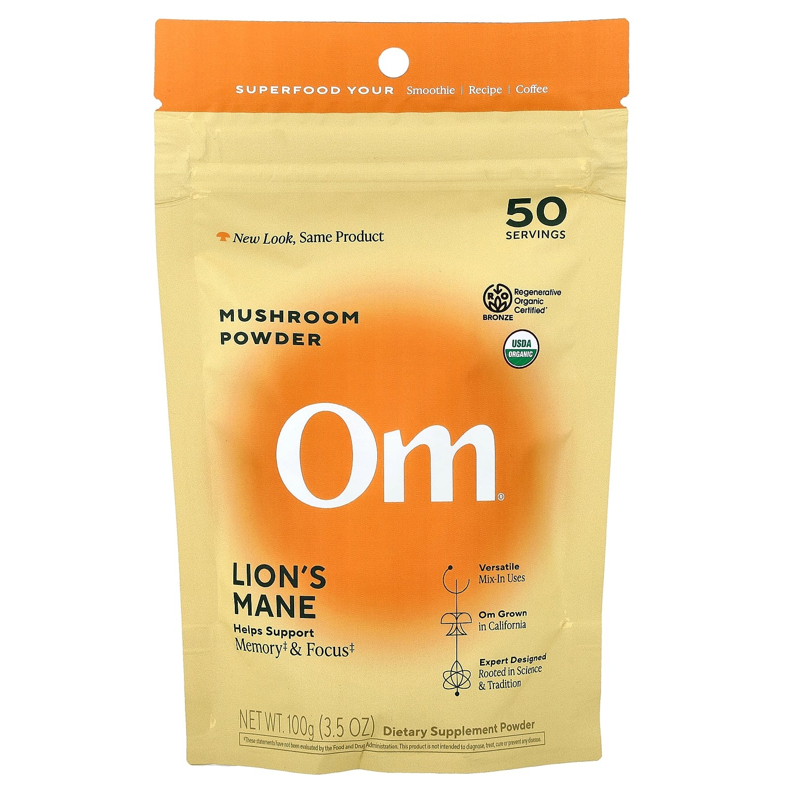 2 X Om Mushrooms, Mushroom Powder, Lion’s Mane, 3.5 oz (100 g)