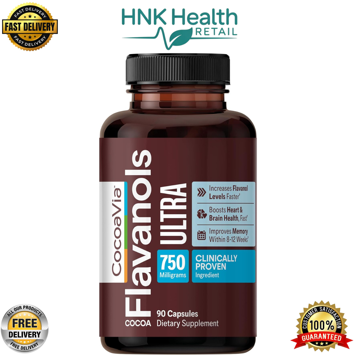 CocoaVia Ultra 750mg Cocoa Flavanols – Heart & Brain Support – 90 Capsules