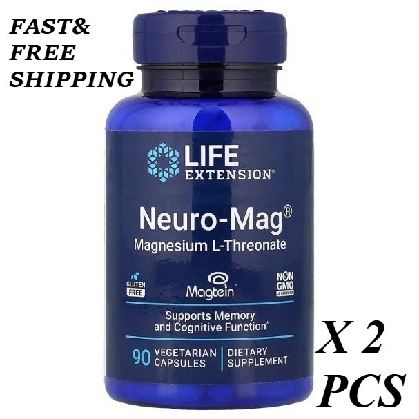 2 BOTTLES- Life Extension Neuro-Mag,Magnesium L-Threonate, 90Vegetarian Capsules