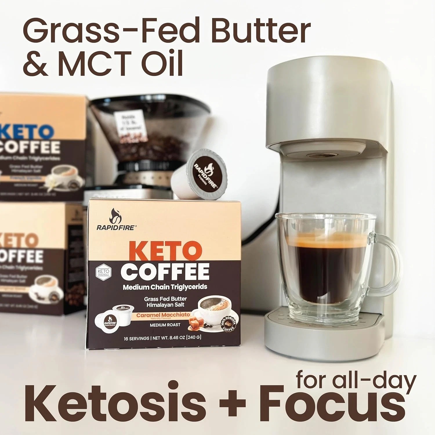 Rapidfire Caramel Macchiato Ketogenic High Performance Keto Coffee Pods, Support