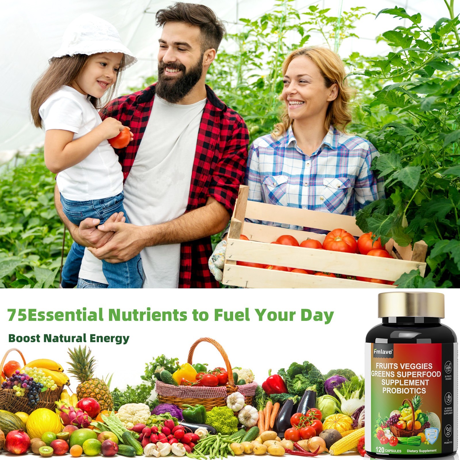 Super Fruit & Vegetable Supplements – Organic Whole Superfood & Probiotics 120ct