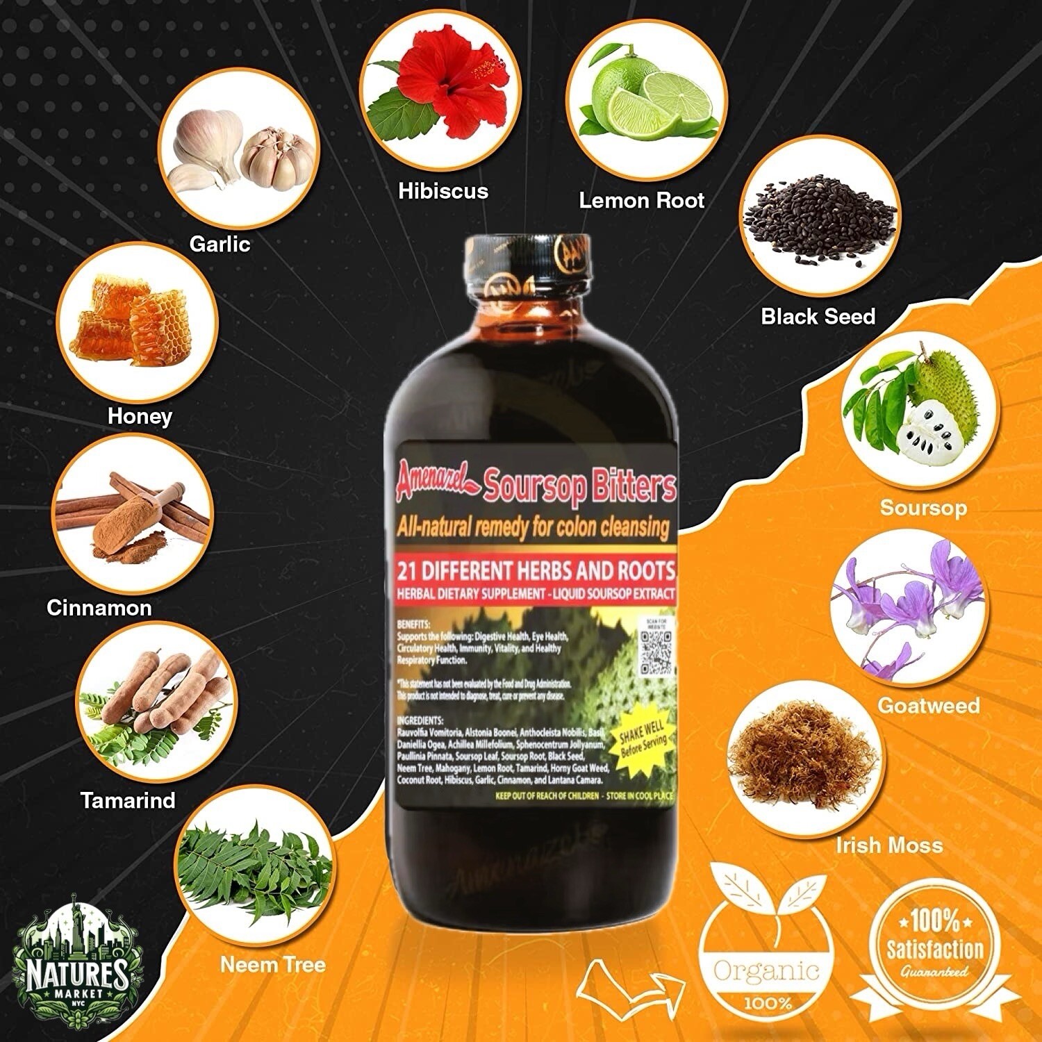 Amenazel Soursop Bitters 16oz Colon Cleanser – Natural Remedy