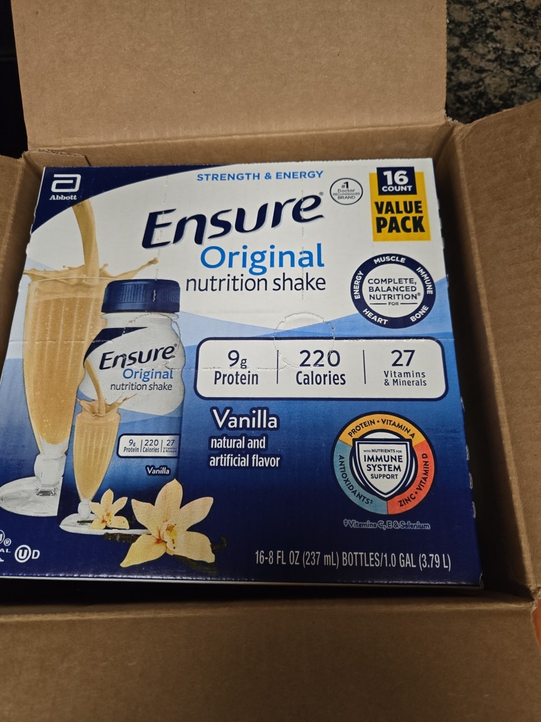 Ensure Original Nutrition Shake, 9g Protein, Vanilla, 8 fl oz – 16 Pack
