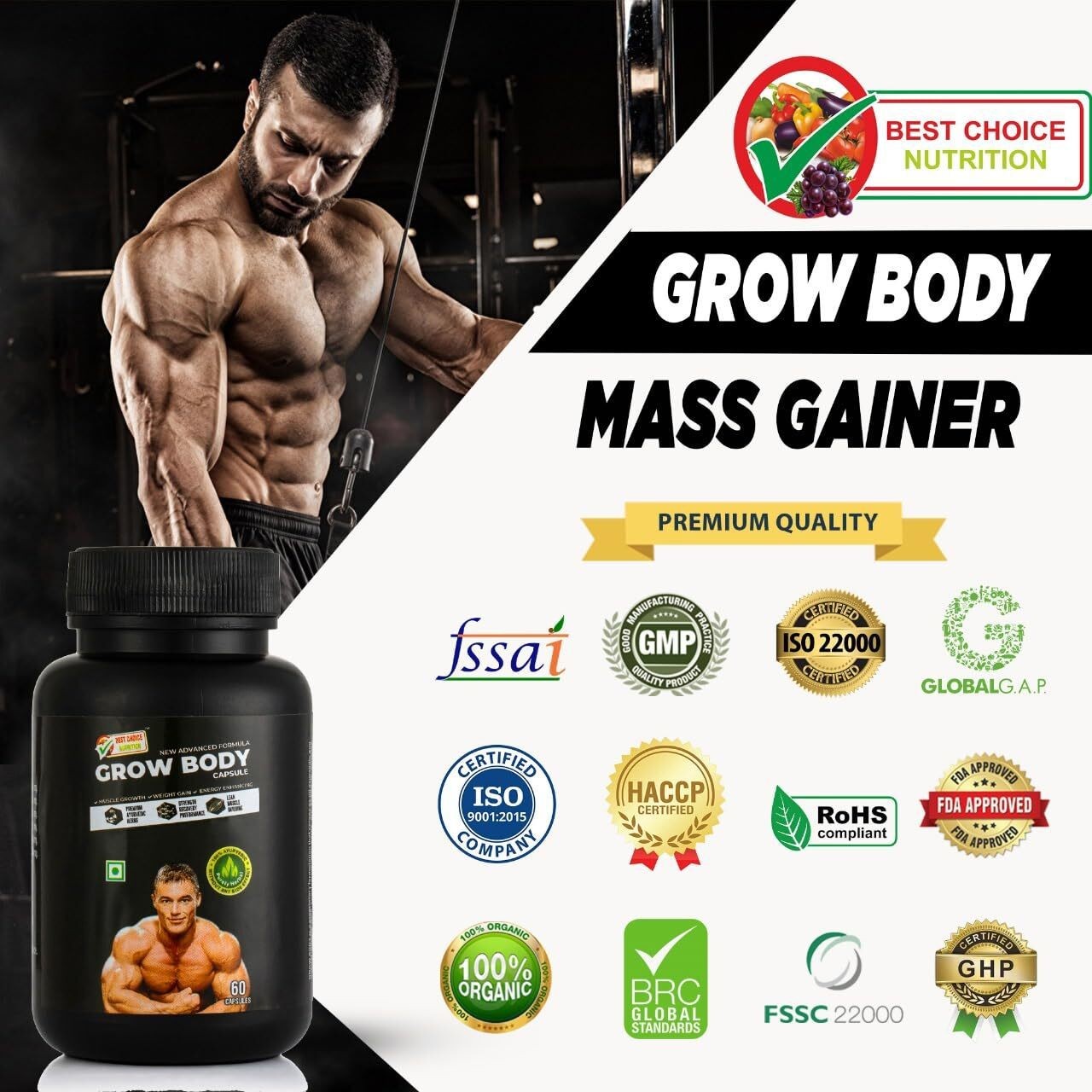 BODY GROW Fast Weight Gain Pills Muscle Gainer WEGHT GAIN 60 CAPSULES MEN
