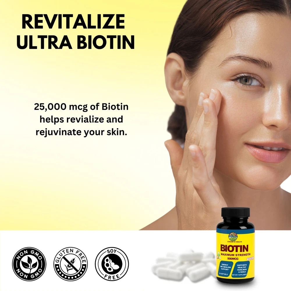 Biotin 500mcg Maximum Strength Hair Skin Nails Energy Support 120 Softgels