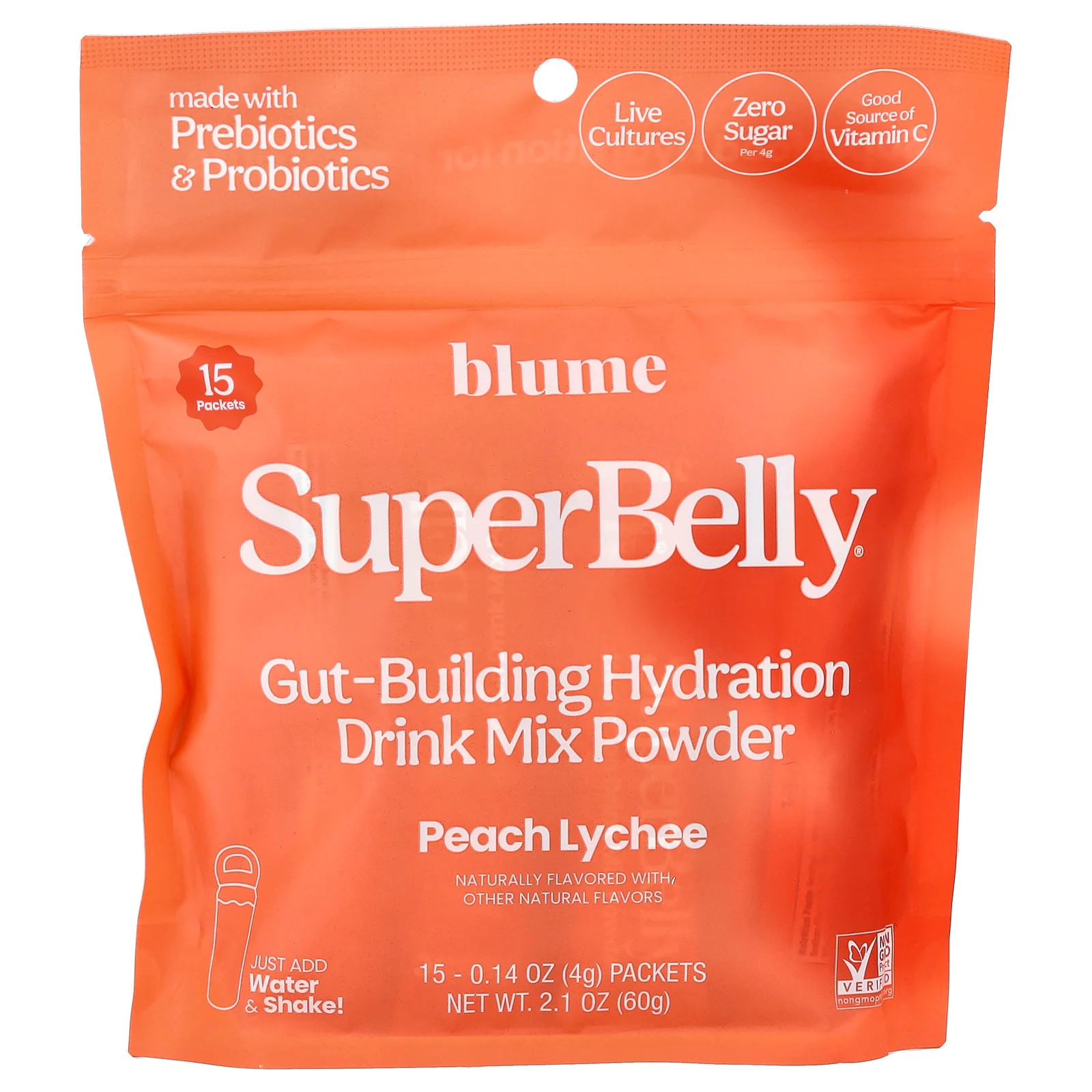 2 X Blume, SuperBelly�, Peach Lychee, 15 Packets, 0.14 oz (4 g) Each