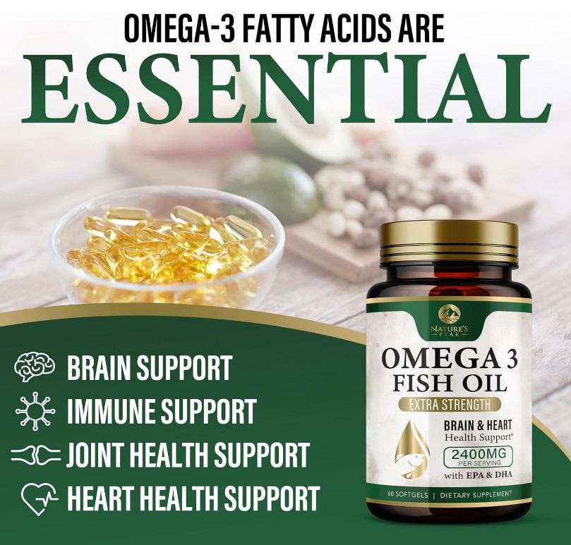 Omega 3 Fish Oil 2400mg – Triple Strength EPA & DHA, 60 Softgels