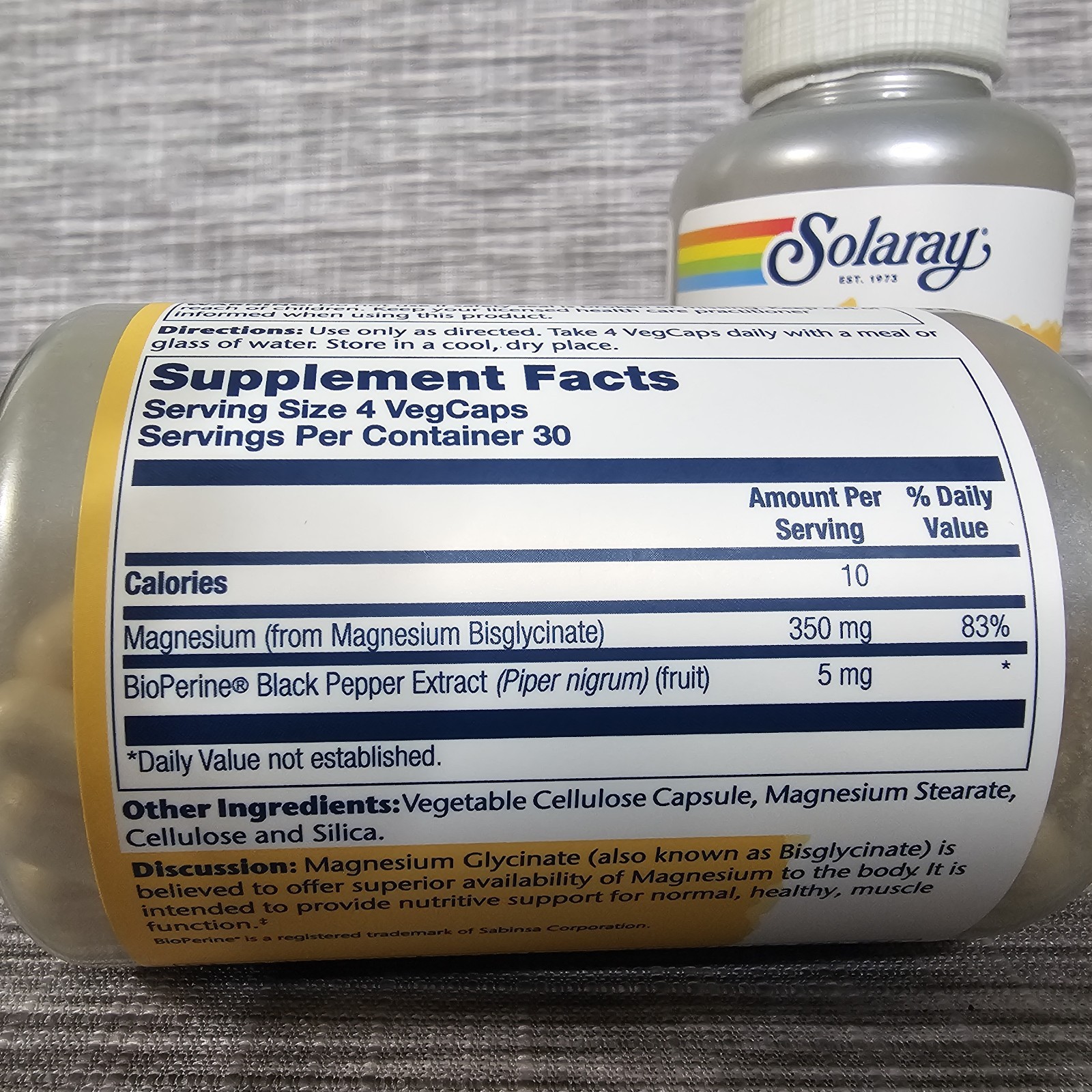 2 Pack Solaray Magnesium Glycinate 120 Vegcaps EXP 5/2028 350 MG High Absorption