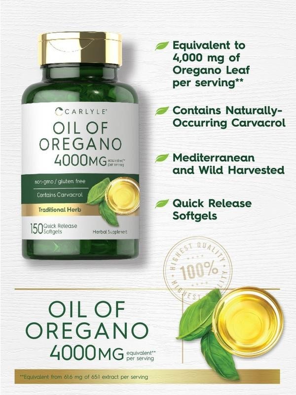 Oregano Oil 4000mg Supplement with Carvacrol 150 Softgels, Gluten & Non-GMO Free