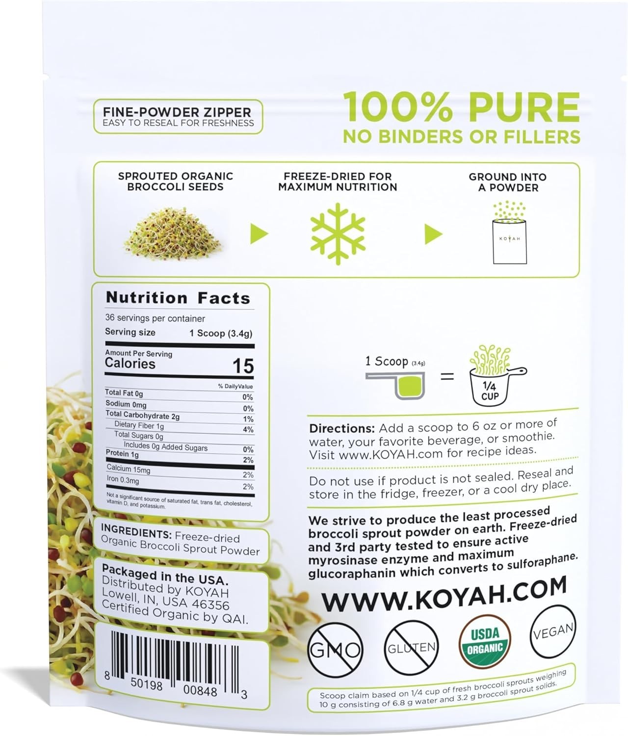 Organic Broccoli Sprout Powder 1 Scoop = 1/4 Cup Sprouts: 36 Servings, Freez…