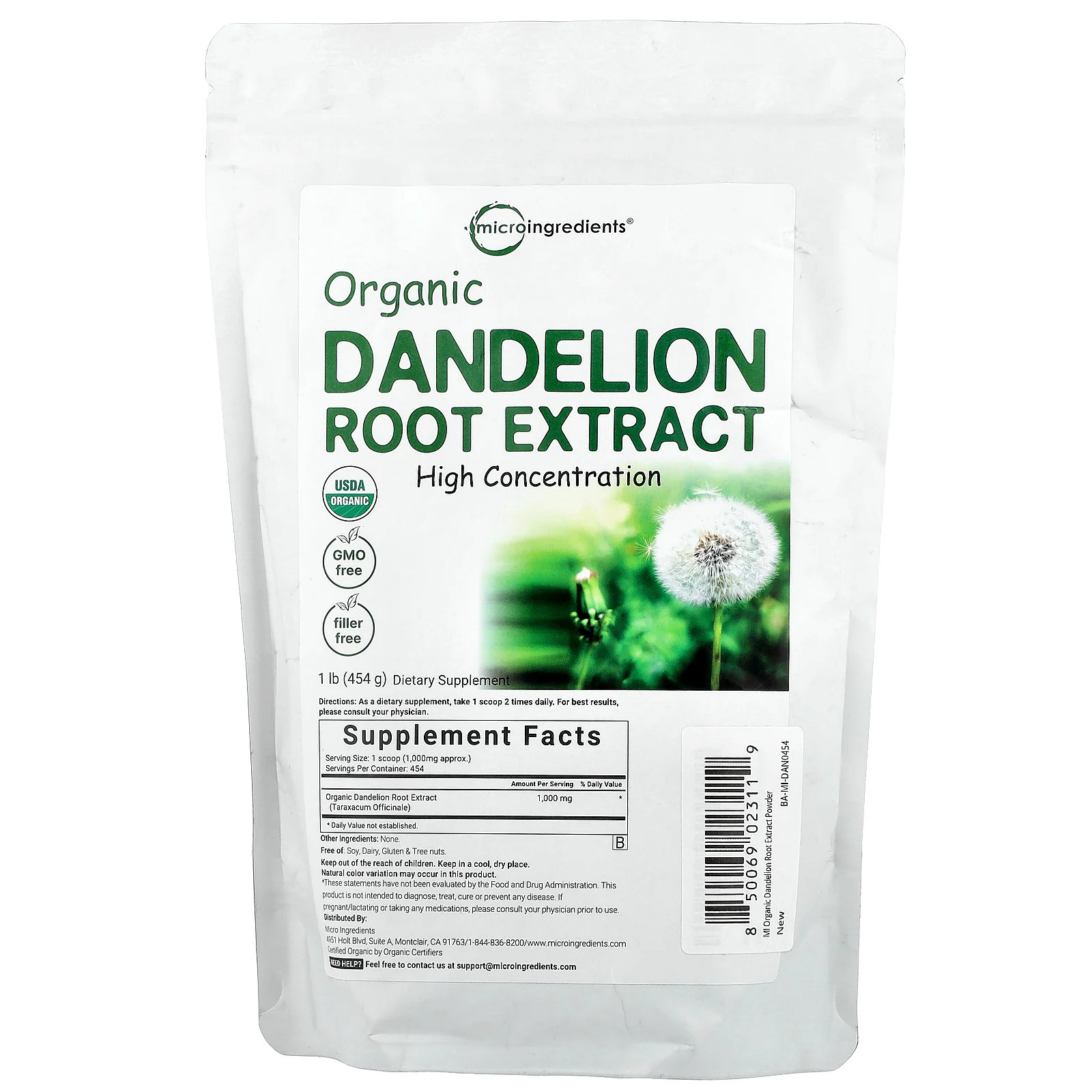 2 X Micro Ingredients, Organic Dandelion Root Extract, High Concentration, 1 lb