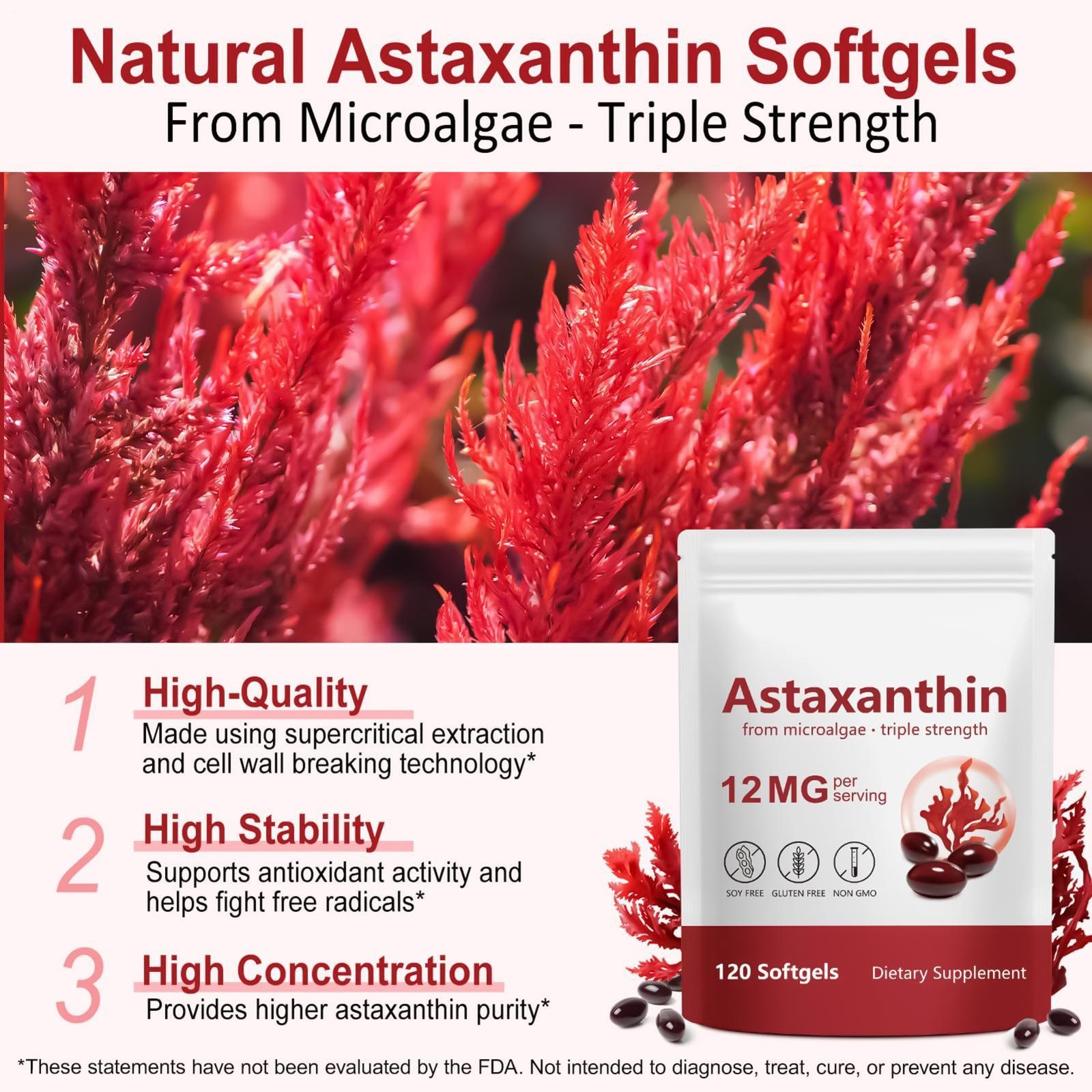 Astaxanthin 12mg,120 Softgels | Natural 120 Count (Pack of 1)
