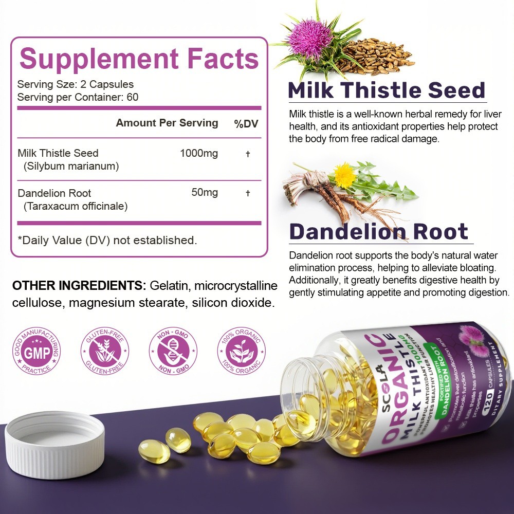Liver Cleanse & Detox Support Supplement 1600mg with 120 caps + Milk Thistle