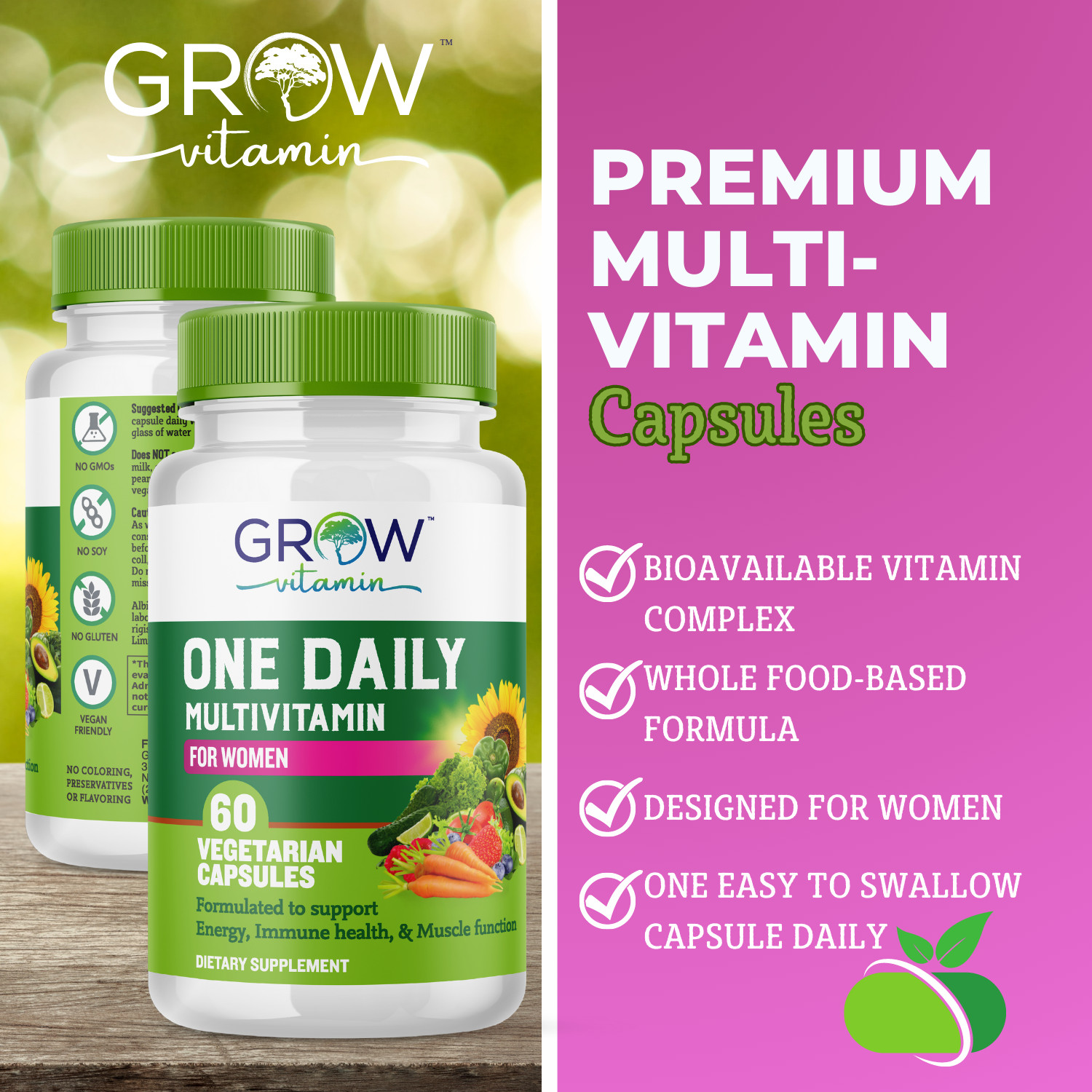 grow vitamin One Daily Multivitamin for Women – Energy Support – Whole Food S…
