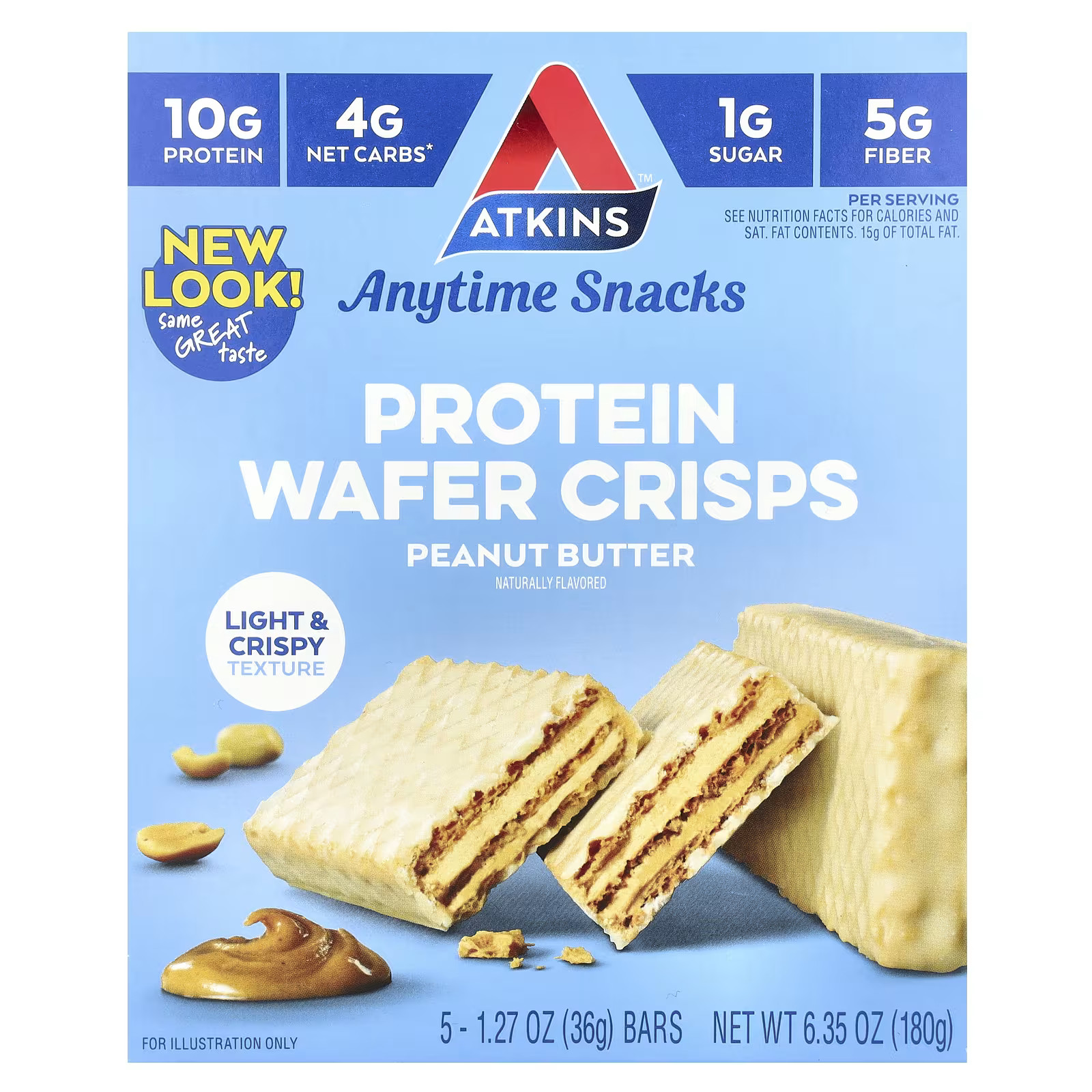 Atkins Anytime Snacks, Protein Wafer Crisps, Peanut Butter 5 Bars