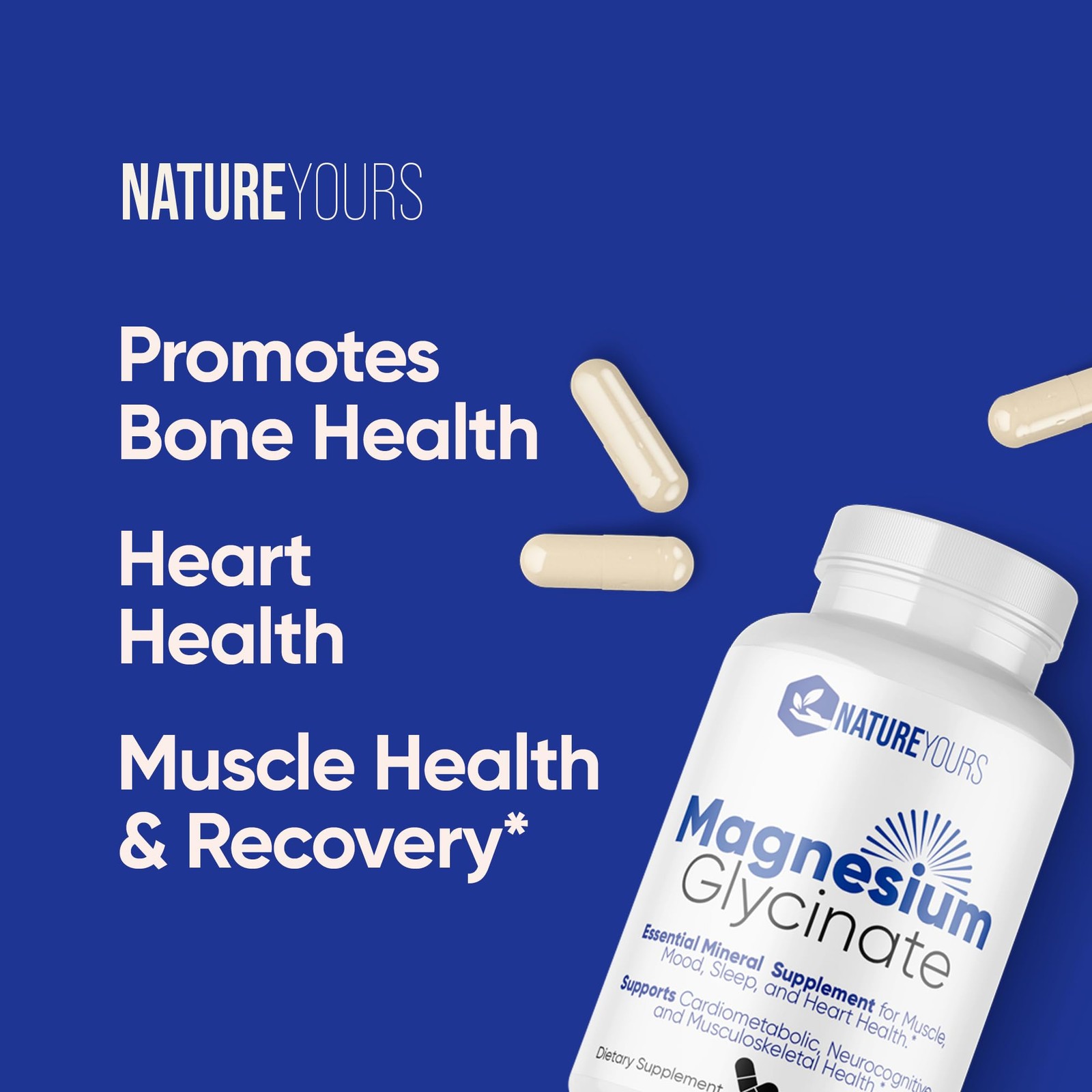 Magnesium Glycinate 120mg Capsules by NatureYours – High 90 Count (Pack of 1)